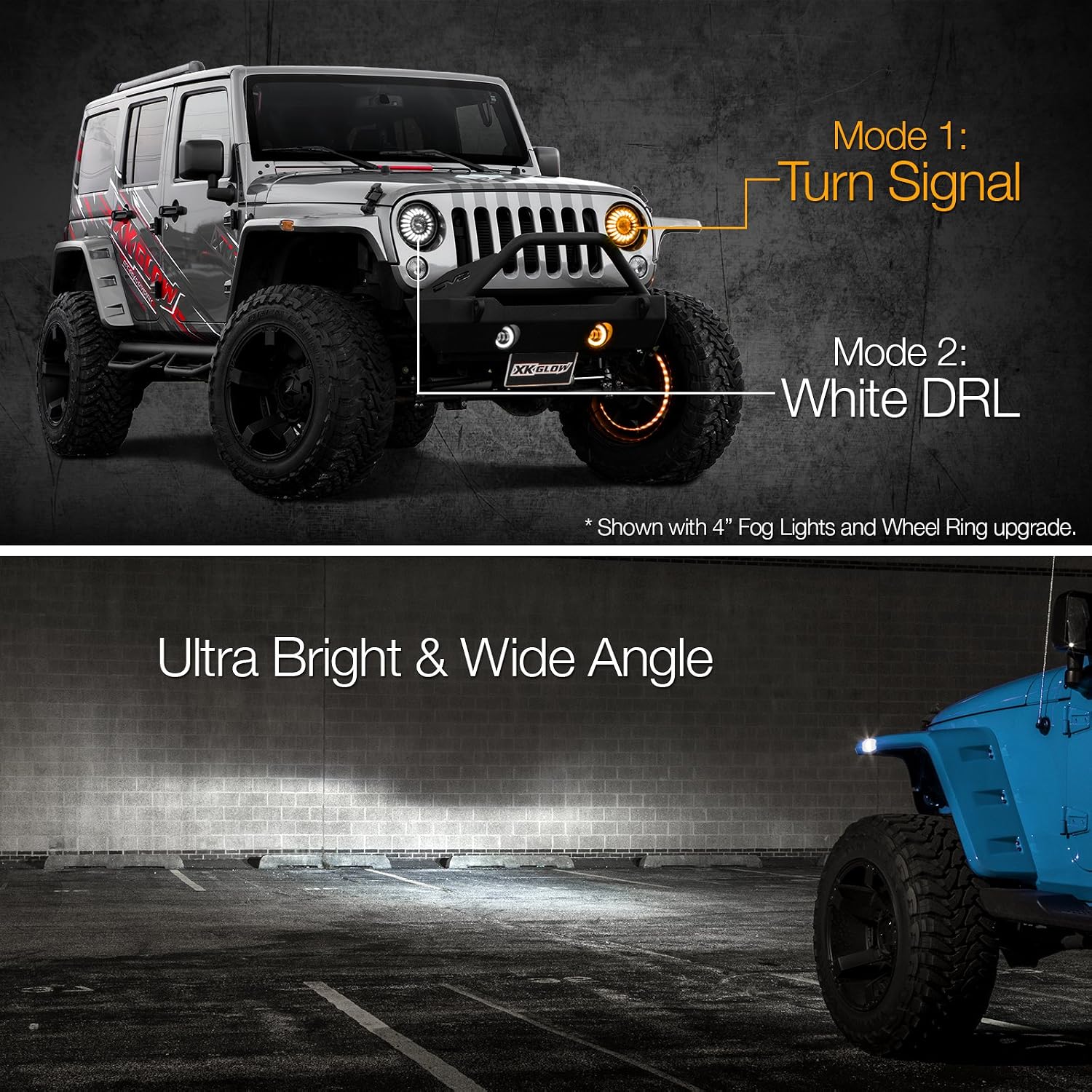 XKGLOW 2pc 7" RGB LED Headlight Kit with XKchrome Smartphone App-Enabled Bluetooth and Switchback Enabled with Amber Turn Signal + White Daytime Running Light
