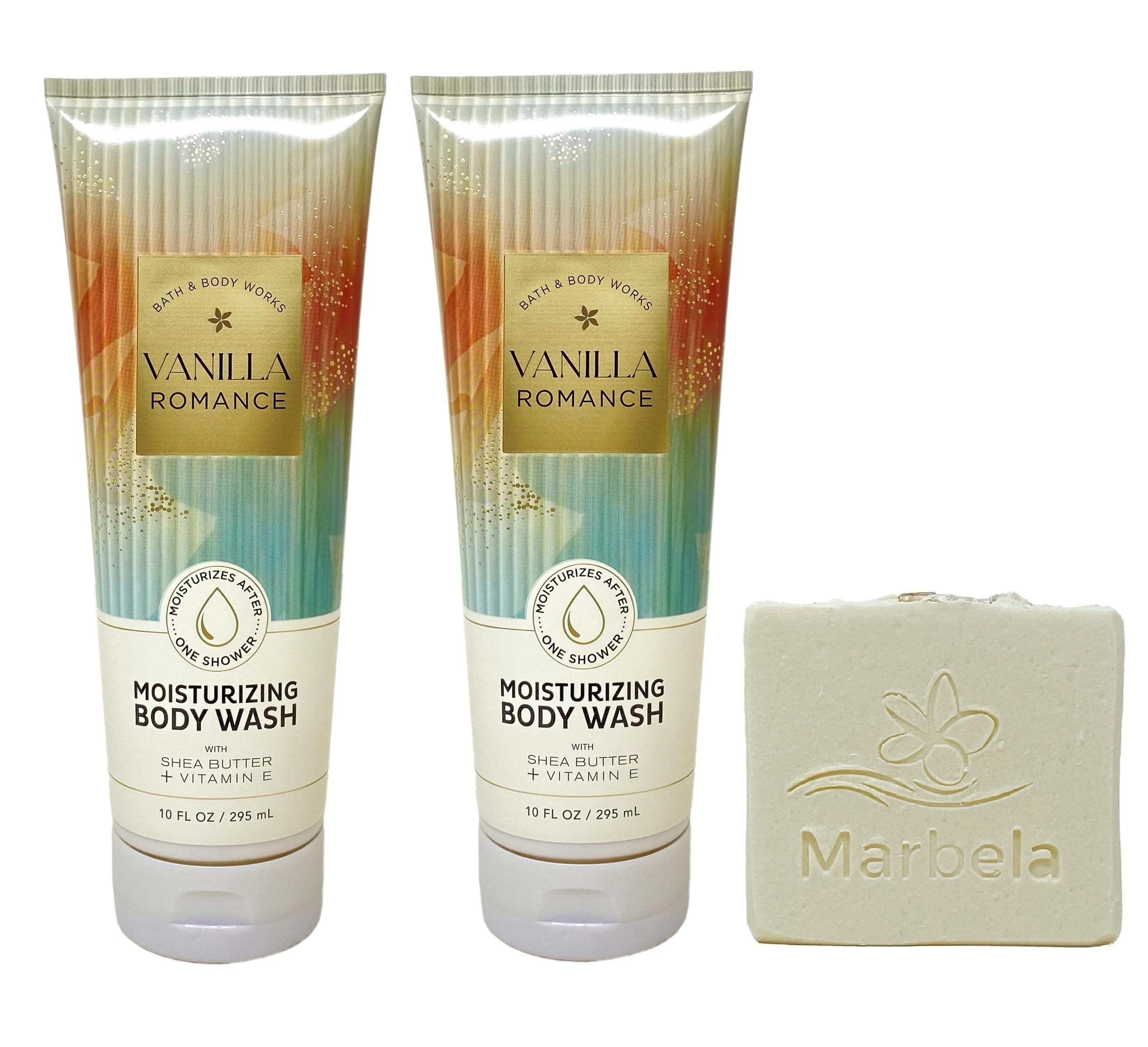 Bath & Body Works Vanilla Romance 2 Pack Moisturizing Body Wash with a Natural Oats Bar Soap - Full Size