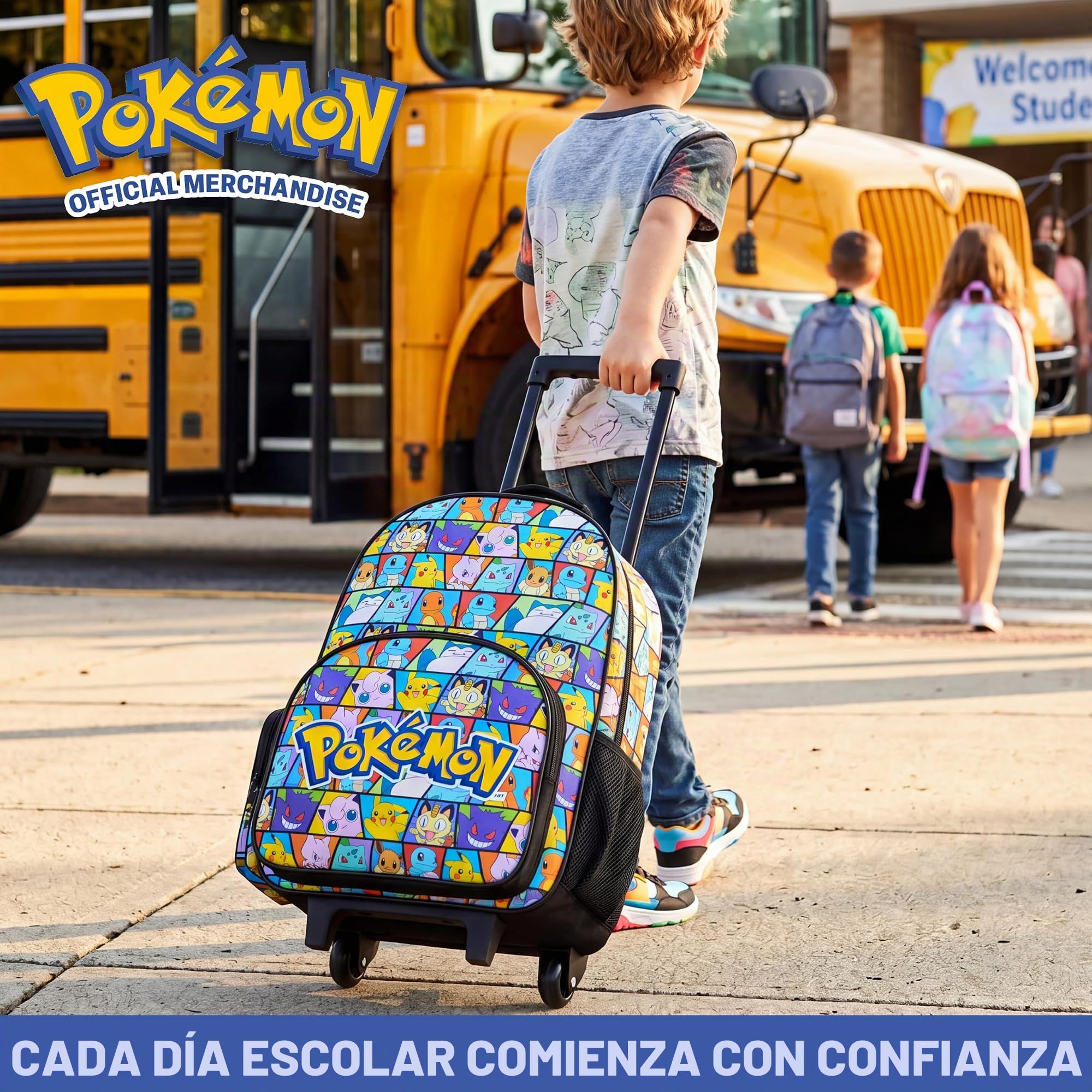 Get Trend Pokemon Mochila Trolley Infantil 2 en 1, Bolsa de Viaje con Ruedas y Estructura Metálica, Mochila Cabina Ruedas, Regalo Anime (Multi Pokemon)