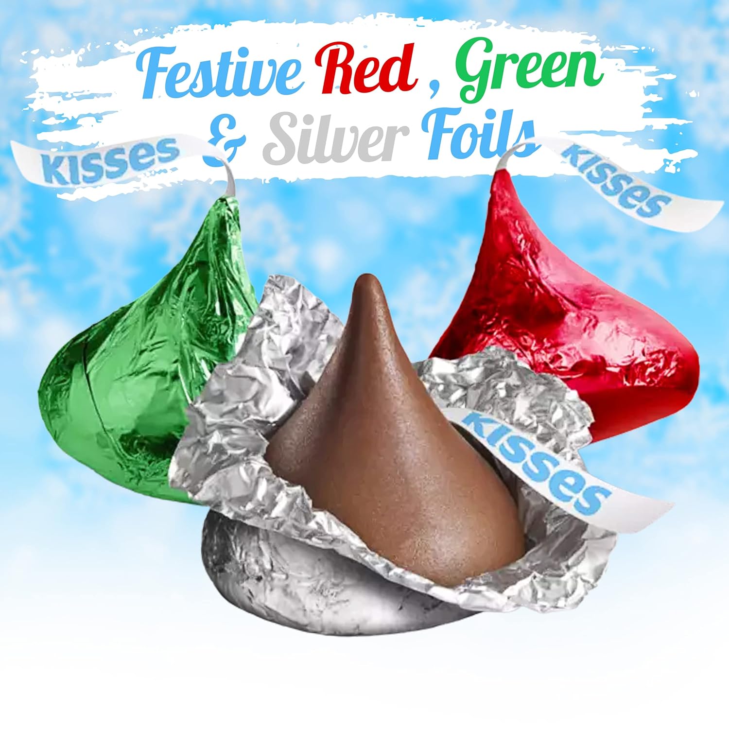 Candykrave Hershey'ss Festive Kisses Chocolate candy - 3LB (300 pcs) Bulk christmas chocolate Candy - Delicious Red, Green & Silver Foil Bulk individually wrapped Chocolate candy for Christmas