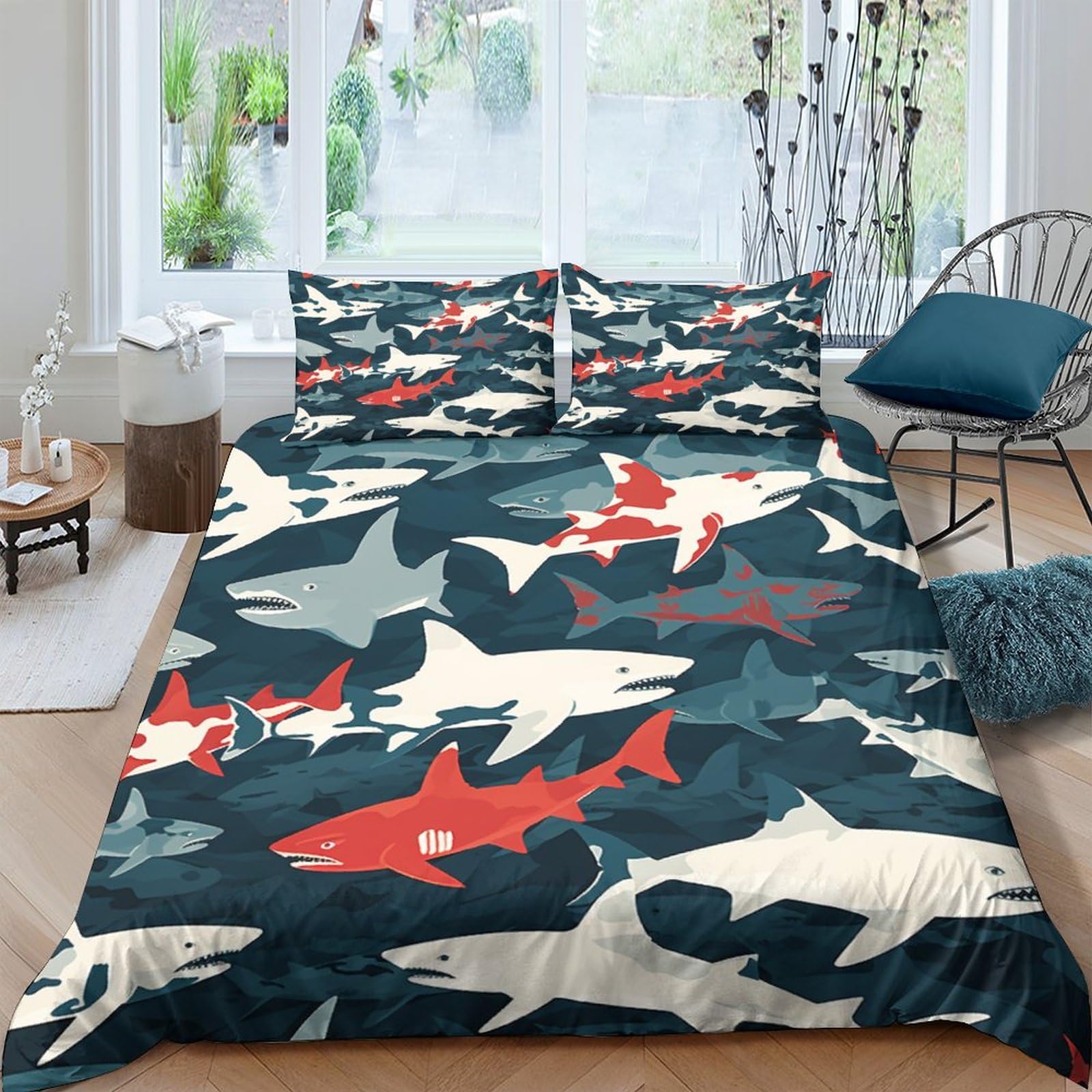 Housse de couette requin personnalisée pour lit double 3D