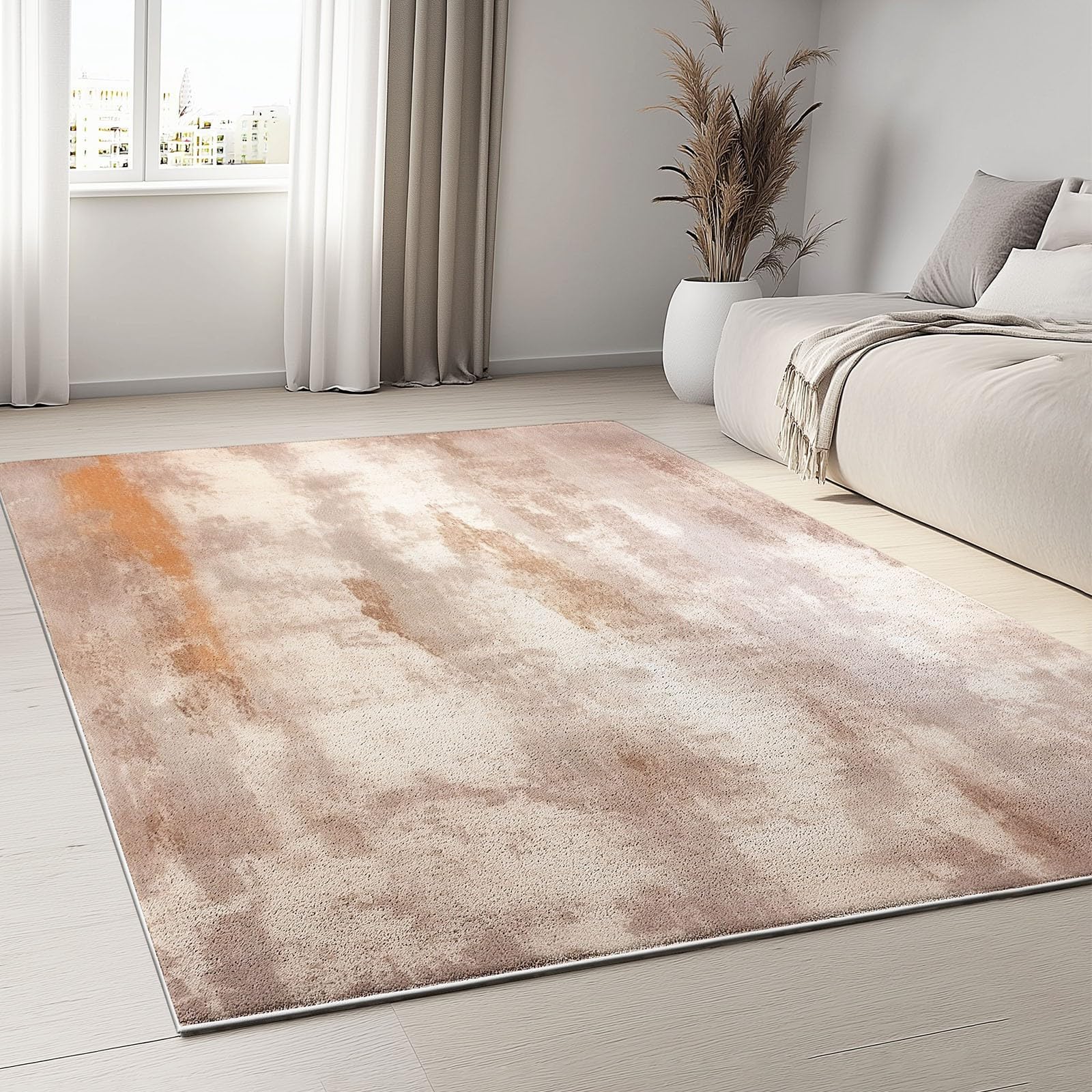 Tapis moderne marron et gris 90x180 cm lavable et antidérapant pour salon