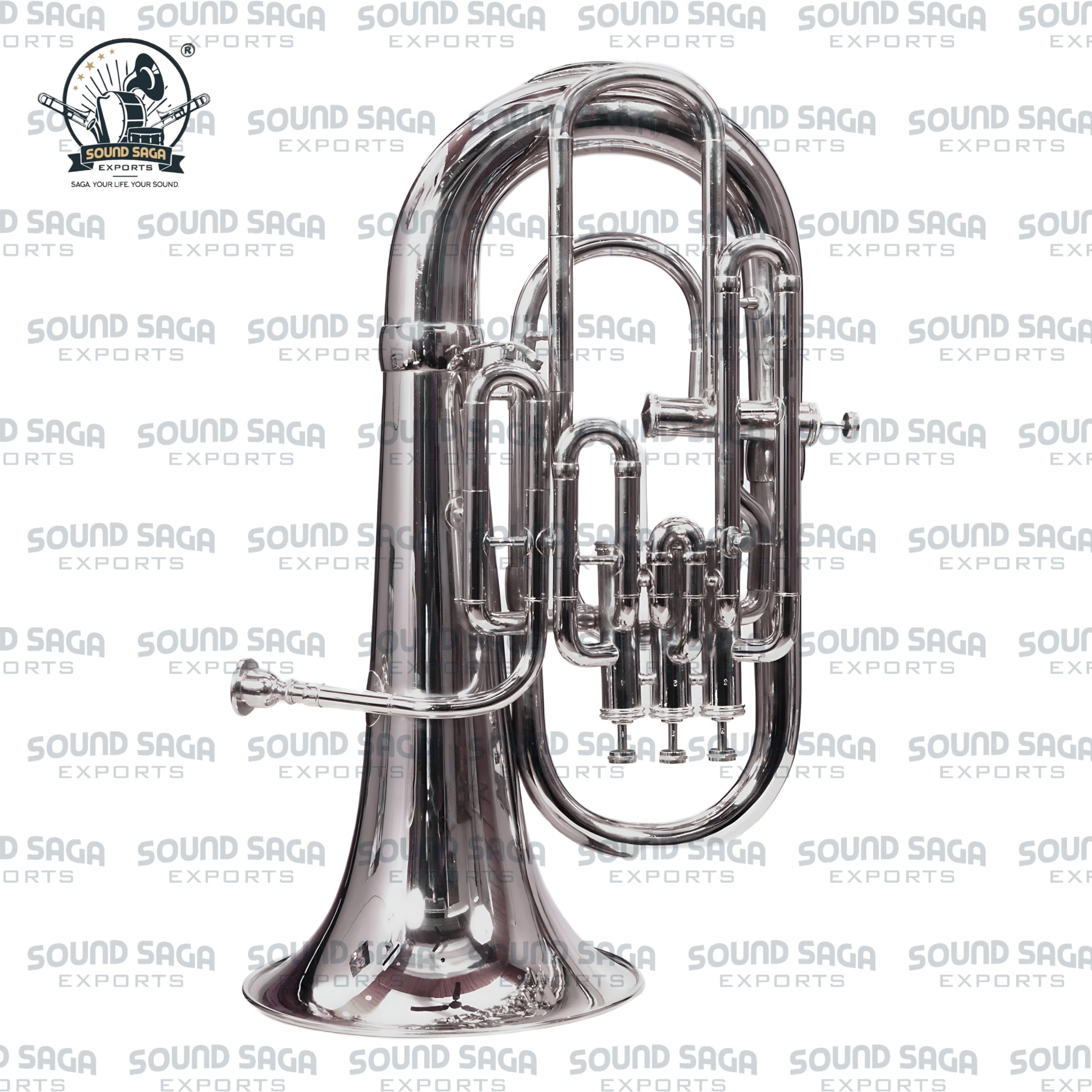 SOUND SAGA(r) Euphonium 4 Valve Bb Pitch Including Mouthpiece and Carry Case. (SILVER CHROME) - Image 2
