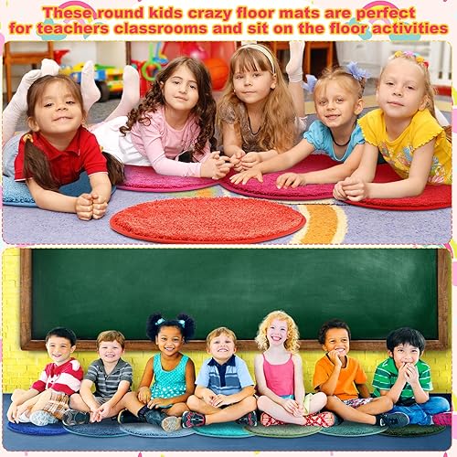 Miniatura 6 de 20 tapetes para niños de 18 pulgadas, redondos, coloridos círculos, suaves y cálidos, cojines de arco iris para escuela, familia, guardería,