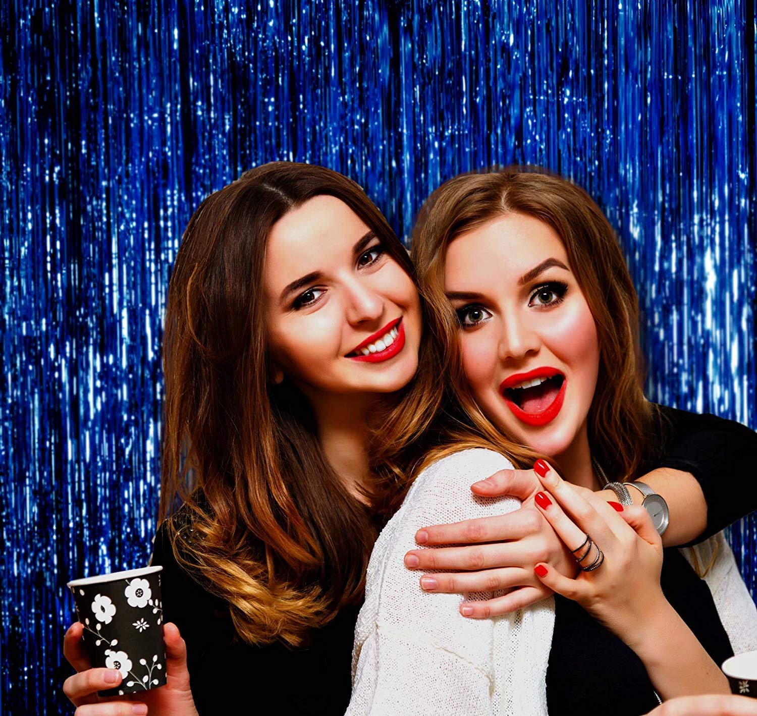 ANG Set of 3 Blue Metallic Fringe Foil Curtain (3 Feet by 6 Feet) for Birthday,Wedding,Anniversary Decoration, Baby Shower Decoration