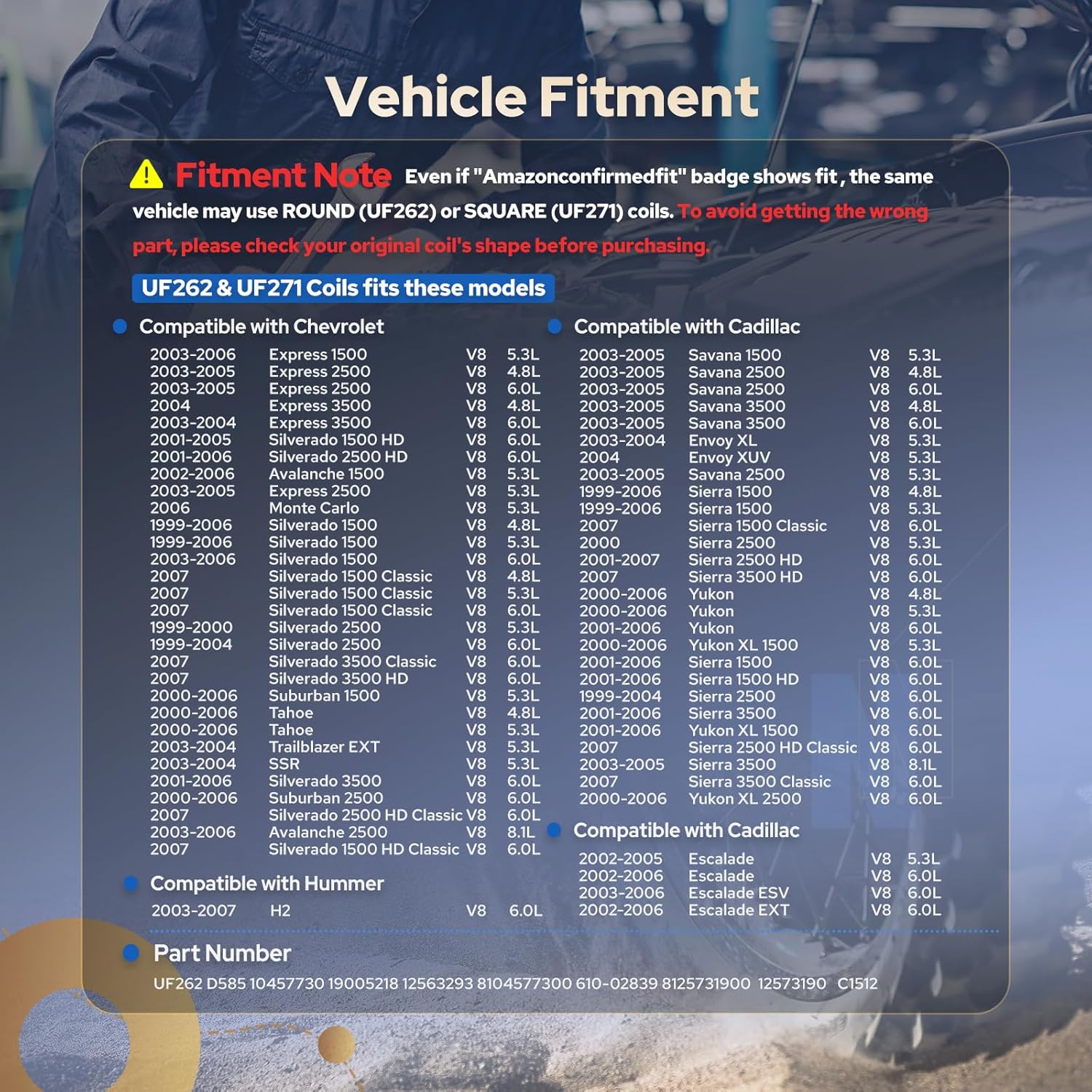 ENA Set of 8 Round Ignition Coil Pack Compatible with Chevy GMC Chevrolet Silverado 1500 2500 3500 Tahoe Suburban Express Sierra Savana Yukon Escalade Avalanche Envoy V8 4.8L 5.3L 6.0L For UF262 D585