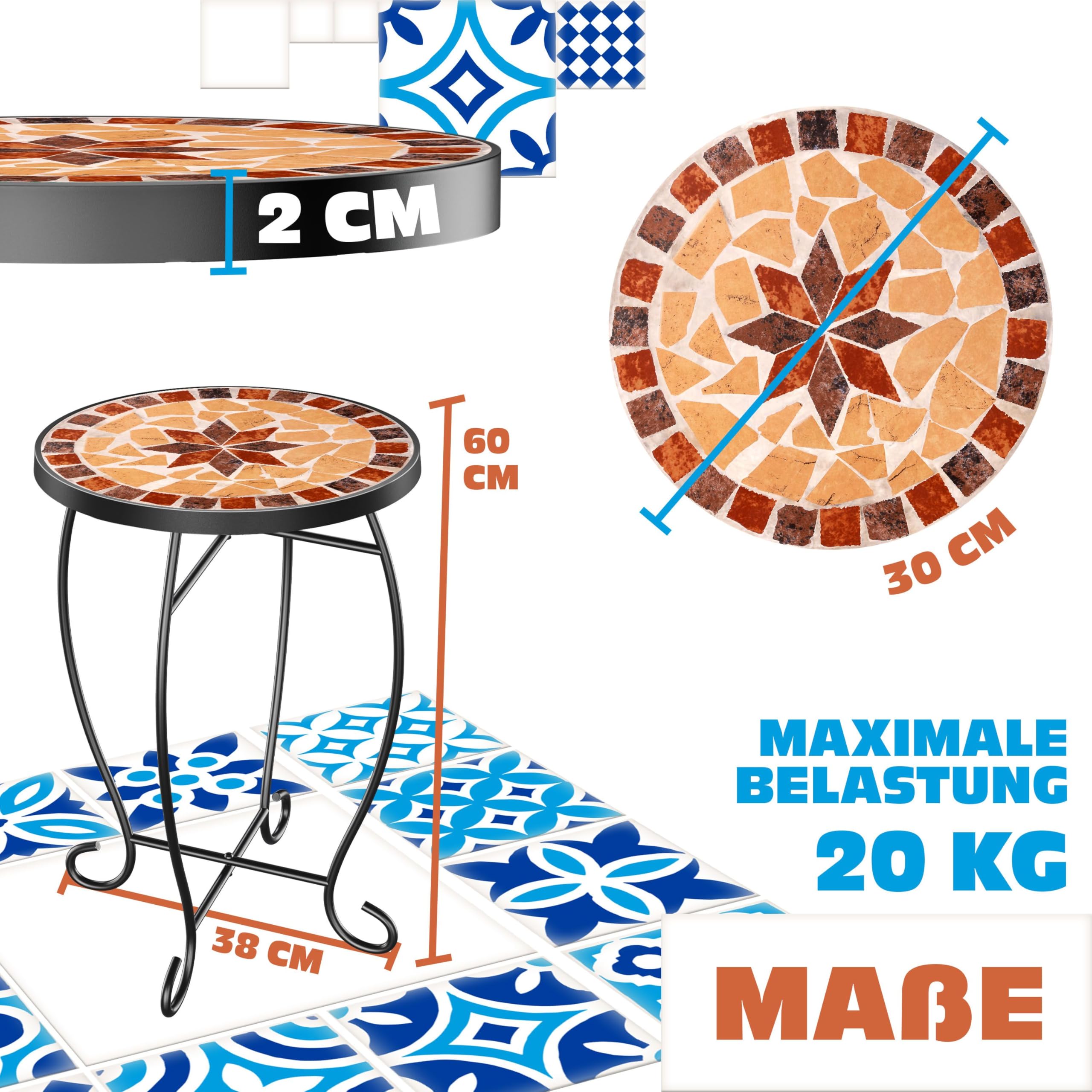 KESSER Table de bistrot ronde en mosaïque 60 x 34 cm métal jardin intérieur extérieur