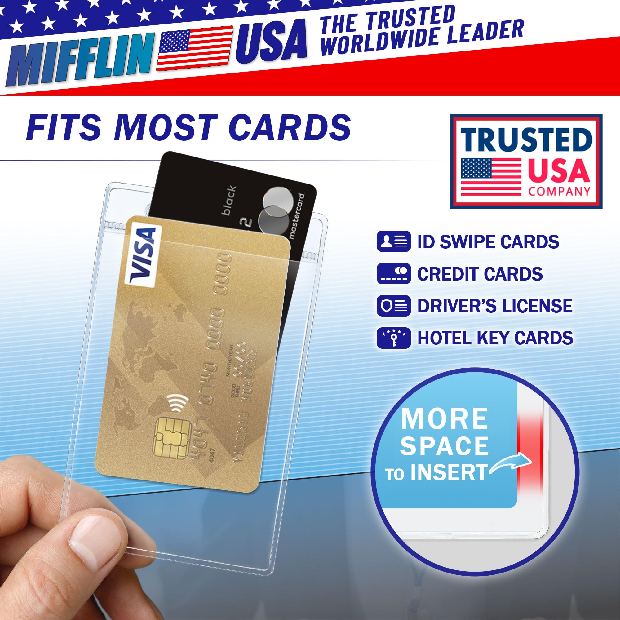Mifflin - Porte-cartes vertical en plastique américain (7,6 x 10,2 cm, transparent, lot de 1000 pièces) à chargement rapide, sans fermeture éclair