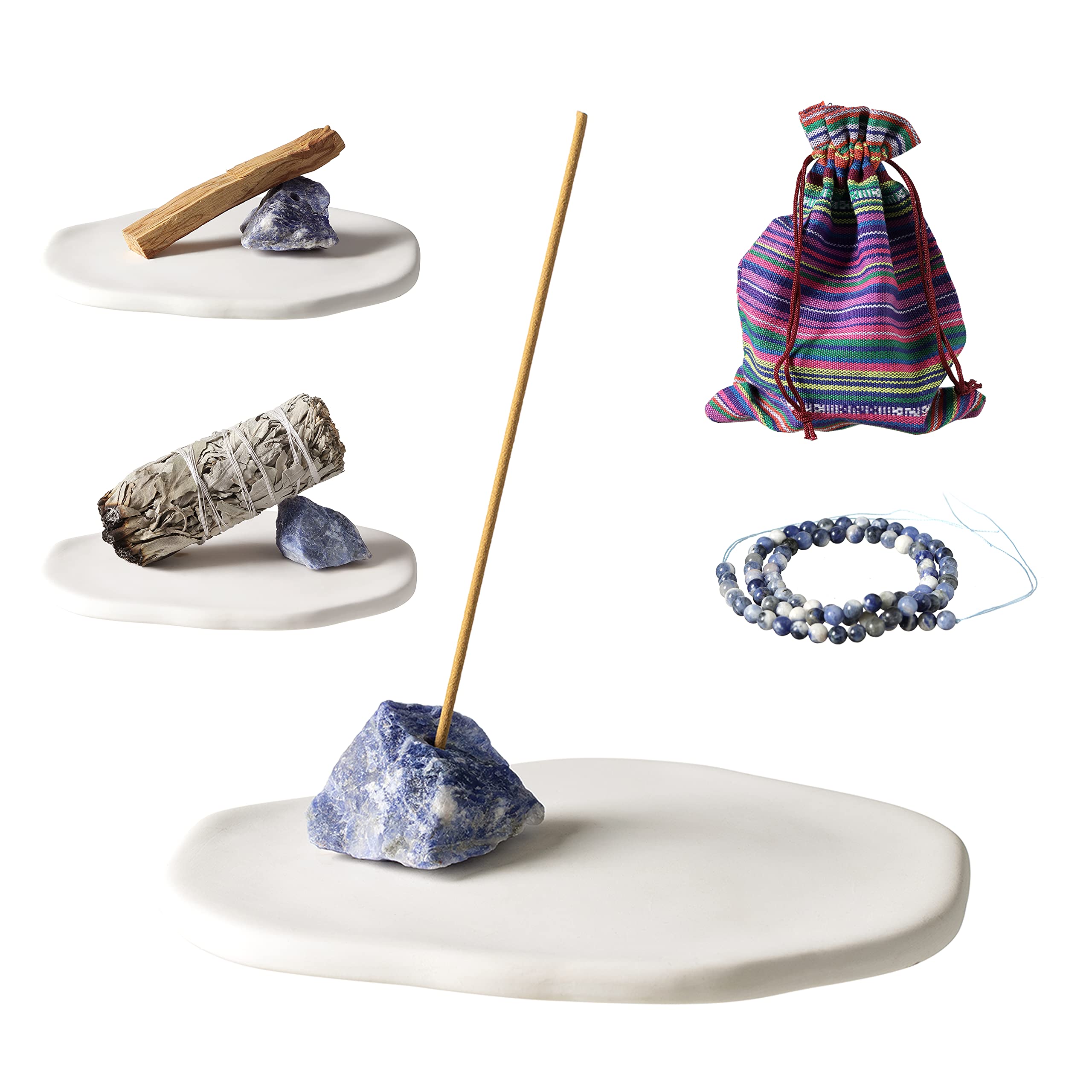 Artistic Blue Stone Incense Sticks Holder Minimalist Ceramic Incense Holder Healing Crystal Stone to Medition Yoga Spiritual Gift