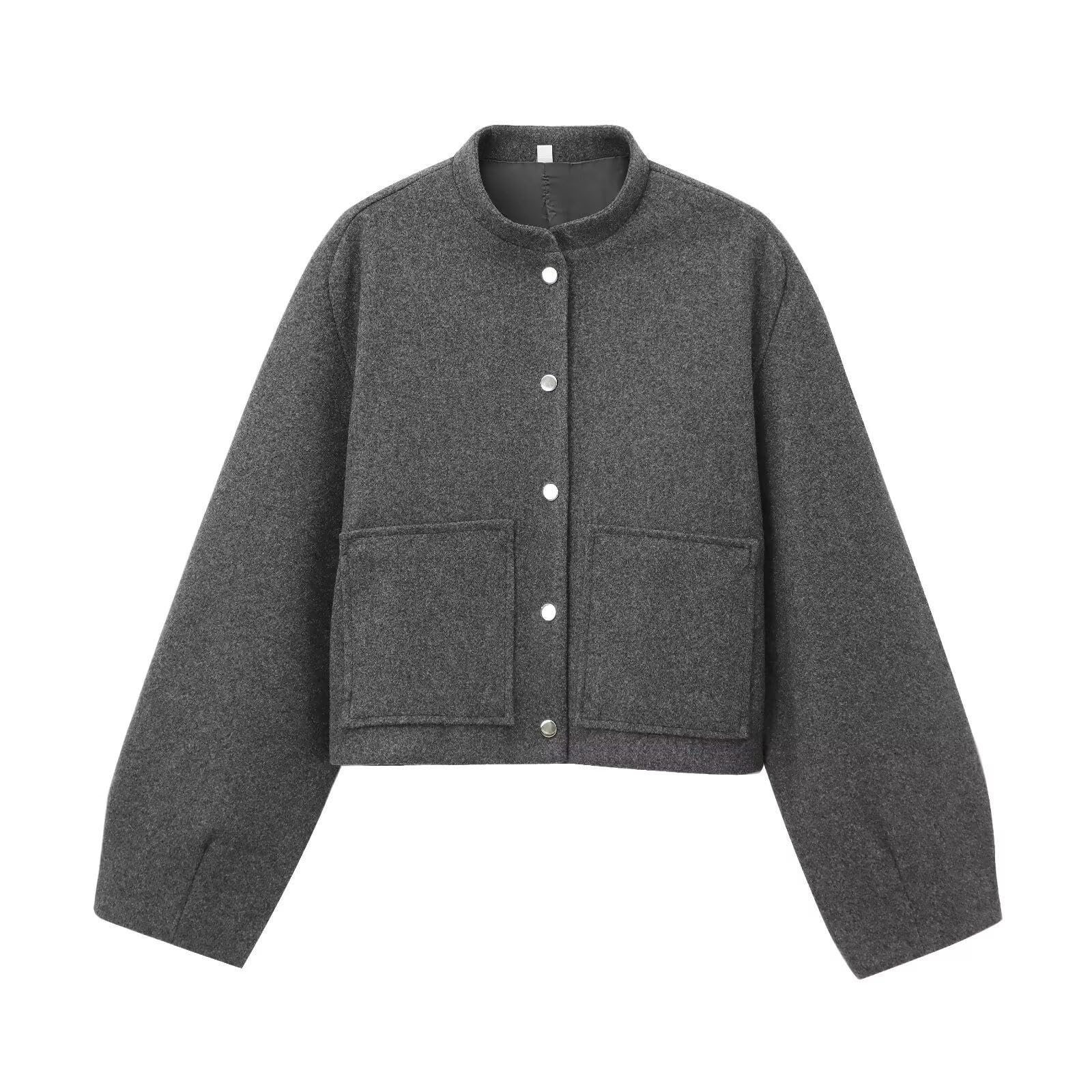 Generisch Bomberjacke Damen Winter Fliegerjacke Mit Knöpfen Pilotenjacke Mit Taschen Damenjacken Elegant Winterjacke Frauen Ohne Kapuze Wintermantel Casual Jacke Langarm Übergangsjacke Einfarbig