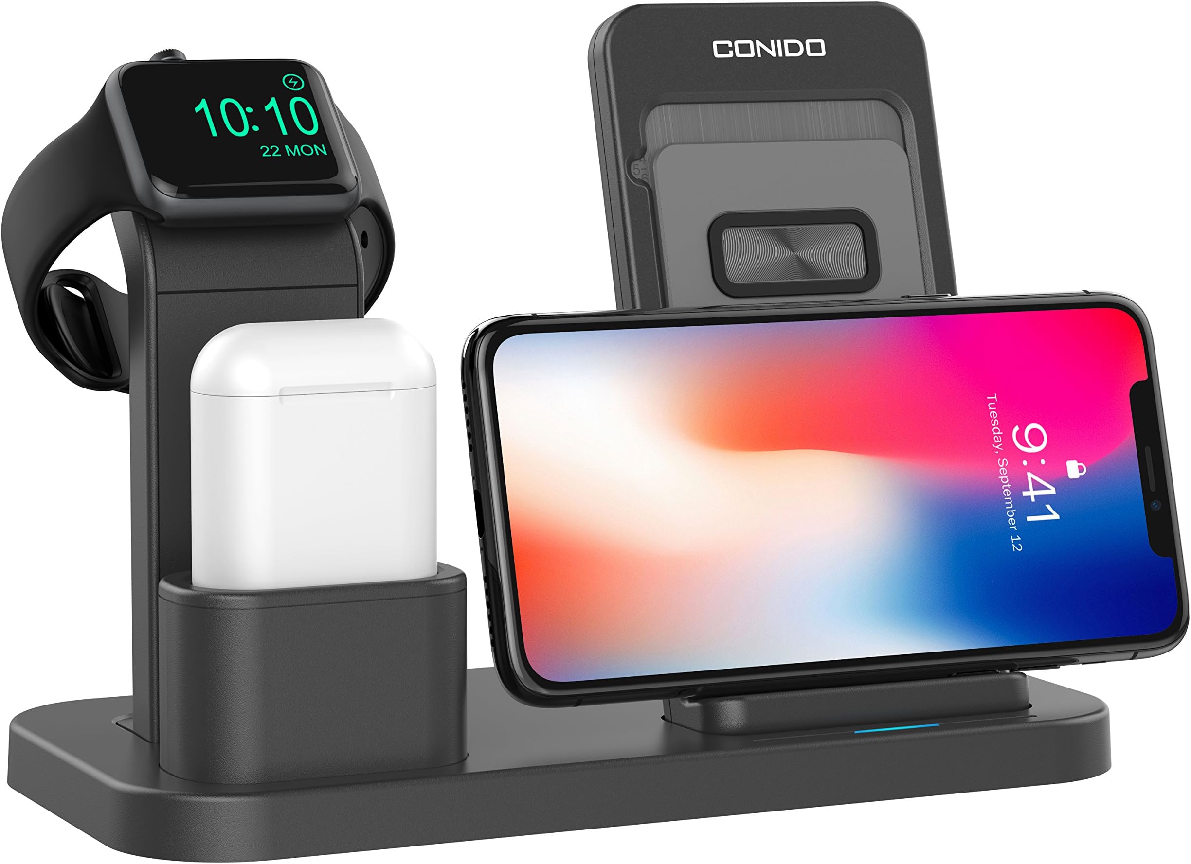 Conido Wireless Charger for iPhone, 3 in 1 Charging Stand for Apple Series Watch 5/4/3/2/1/, AirPods Pro 2 1 Charging Dock, Charging Station Compatible iPhone SE 2020,11 Pro Max, XS Max, XR, X, 8 Plus