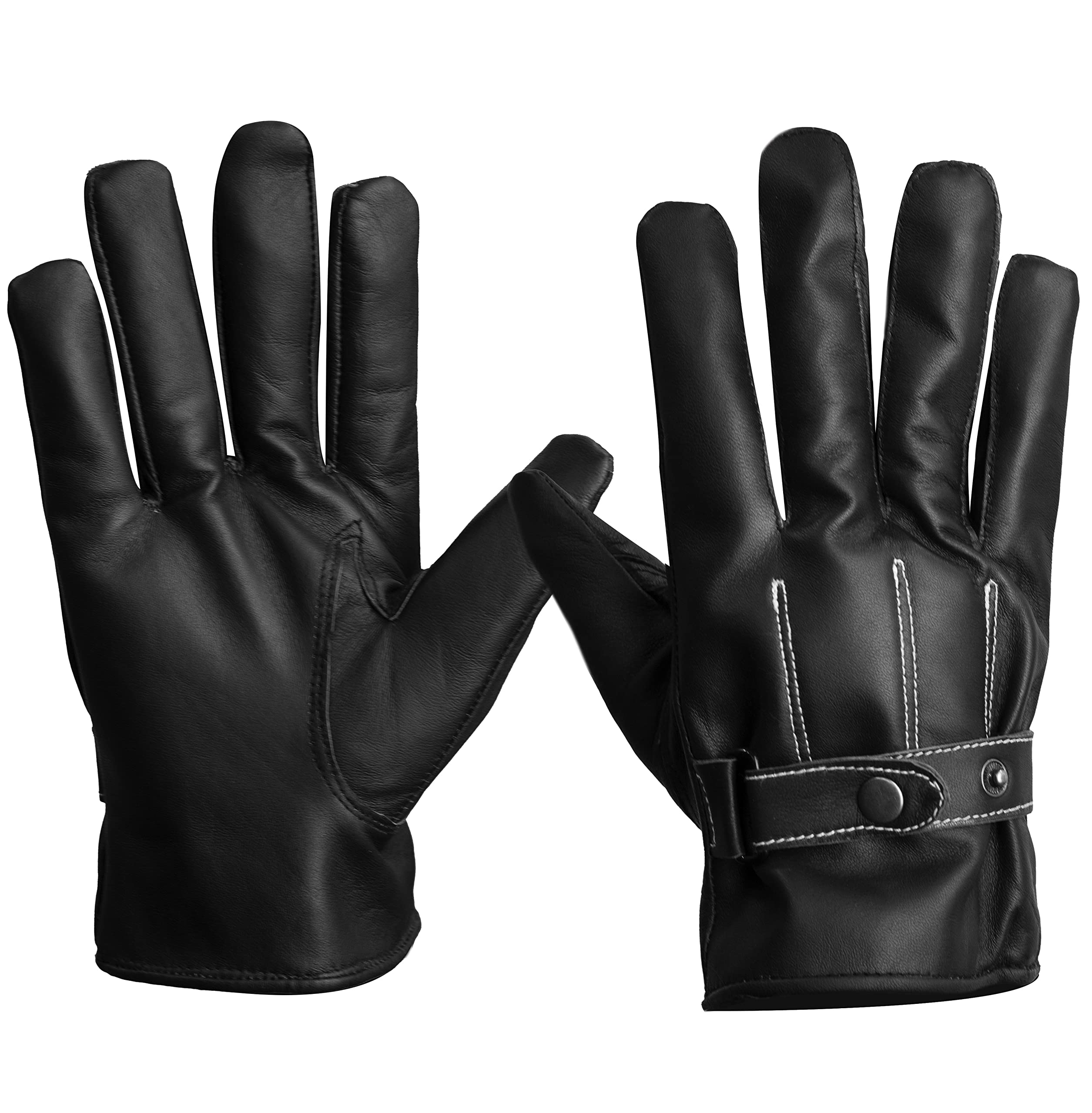 URBAN BUCK Mens Real Leather Driving Gloves Warm Winter Thin Harold Button Down Black Riding Glove (XXL)