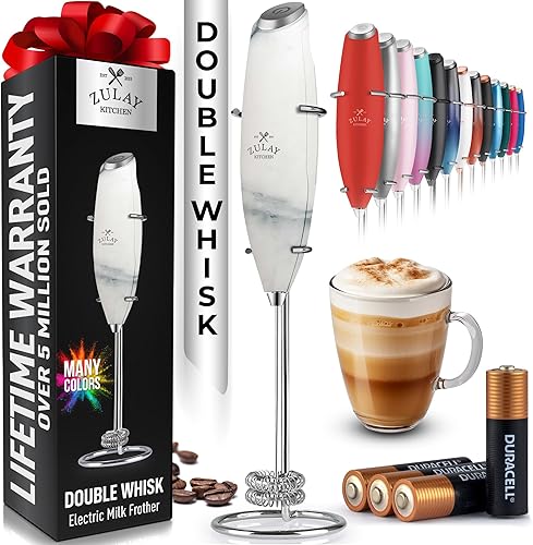 Miniatura 51 de Zulay - Potente espumador de leche con 4 pilas Duracell incluidas, manual, potente espumador de leche para capuchino, frappé, matcha y crema de