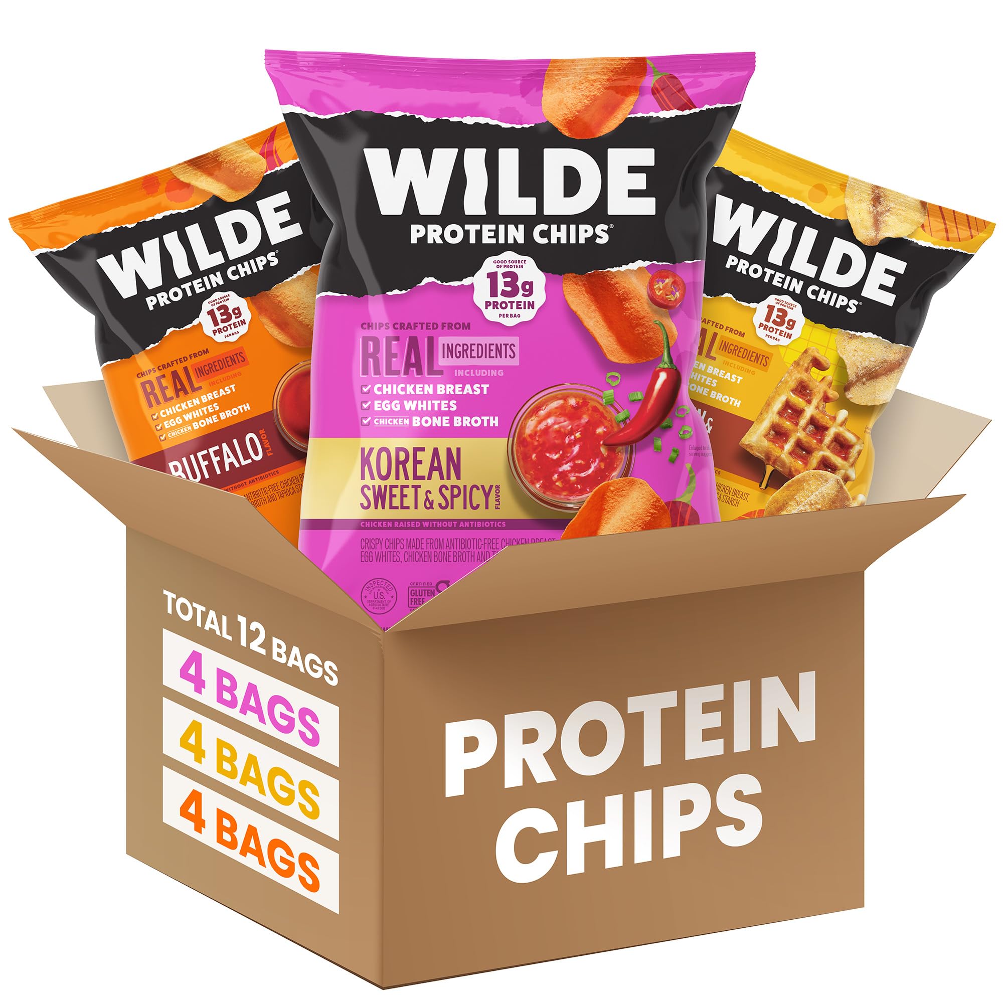 WILDE Protein Chips Variety Pack, High Protein Snacks for Adults, Keto Chips, Gluten Free, Low Carb Snack Box Made with Real Ingredients 1.34oz Bags, Pack of 12 - 5