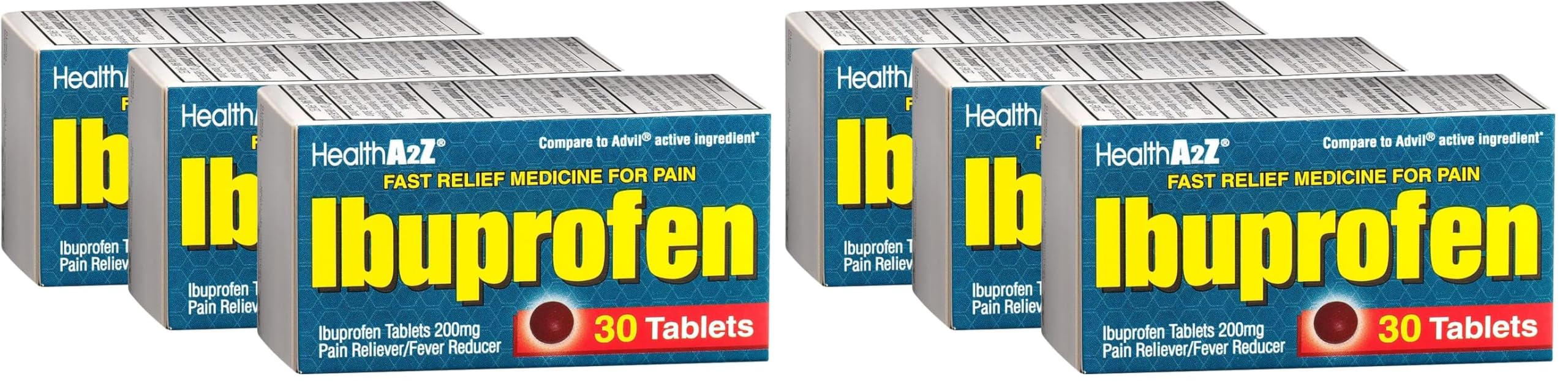 HealthA2Z® Ibuprofen 200mg | Pain Relief | Body Aches | Headache | Arthritis | Cramps | Back Pain | (30 Counts Pack of 6)