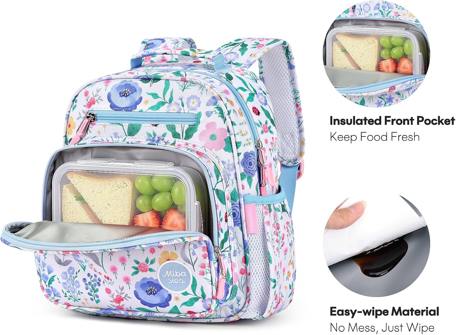 mibasies Toddler Backpack for Girls 2-4: Preschool Kindergarten Backpack - Cute Kids Backpacks for Girls - Floral Blue thumbnail