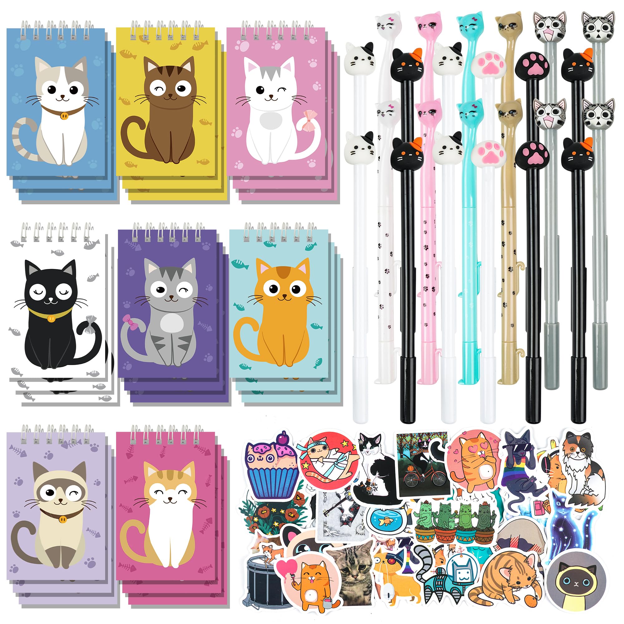 LiYiQ148 Pcs Cat Party Favors Return Gifts Bulk Cat Paw Mini Notebooks Pens Stickers Set for Cat Themed Birthday Party Supplies Classroom School Reward Gift Prizes Goodie Bags Stuffers