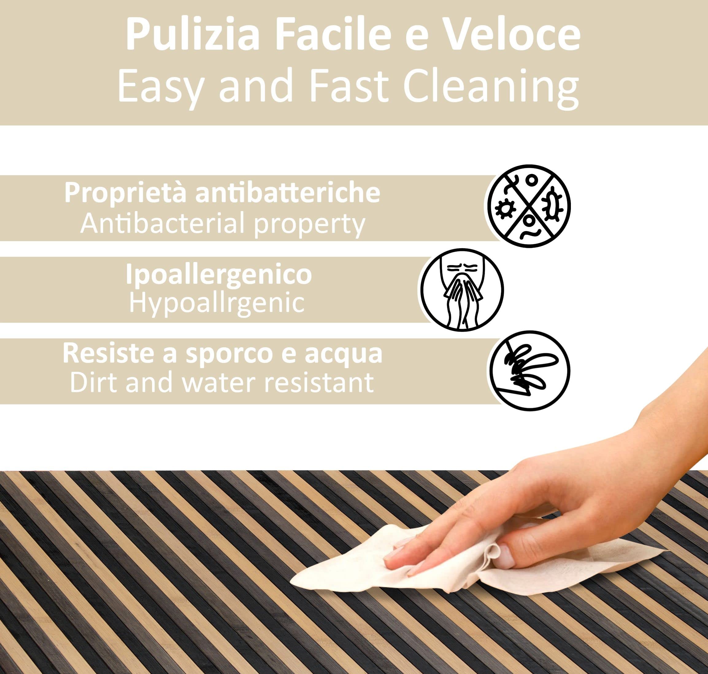 Tappeto Bamboo Antiscivolo Lavabile | Tappetino Cucina Idrorepellente | Passatoia Antiscivolo Eco Sostenibile | Effetto Degradè (Grigio, 50x200)