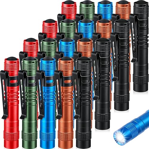Hortsun 20 mini linternas de luz para bolígrafo, regalos para el Día del Padre, linternas de bolsillo con clip, linternas pequeñas LED delgadas de