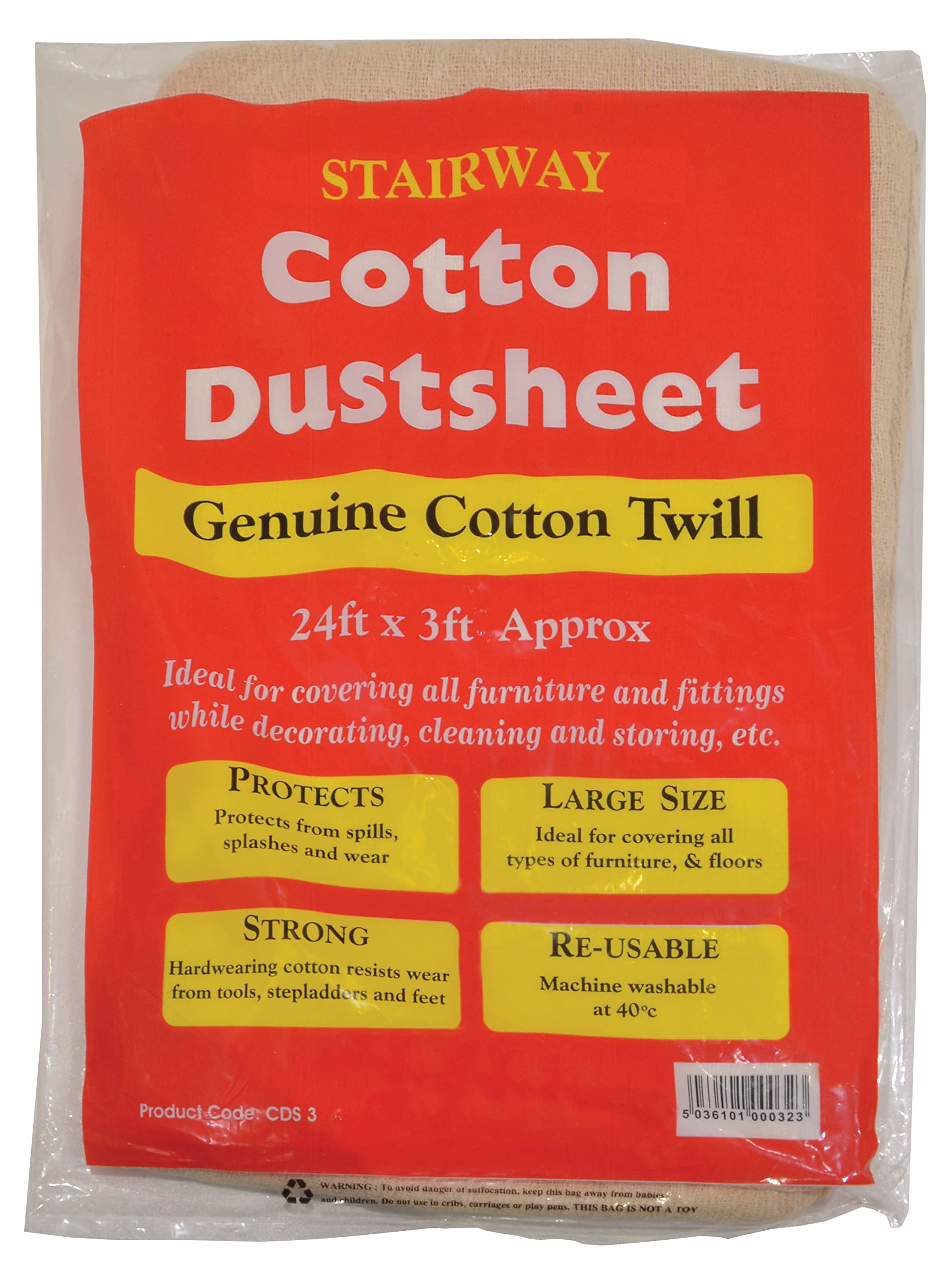 Supadec Heavy Duty Cotton Twill Staircase Dust Sheet 24Ft X 3FtWashable Reusable Protection Sheets For Stairs & Hallways from B&Q