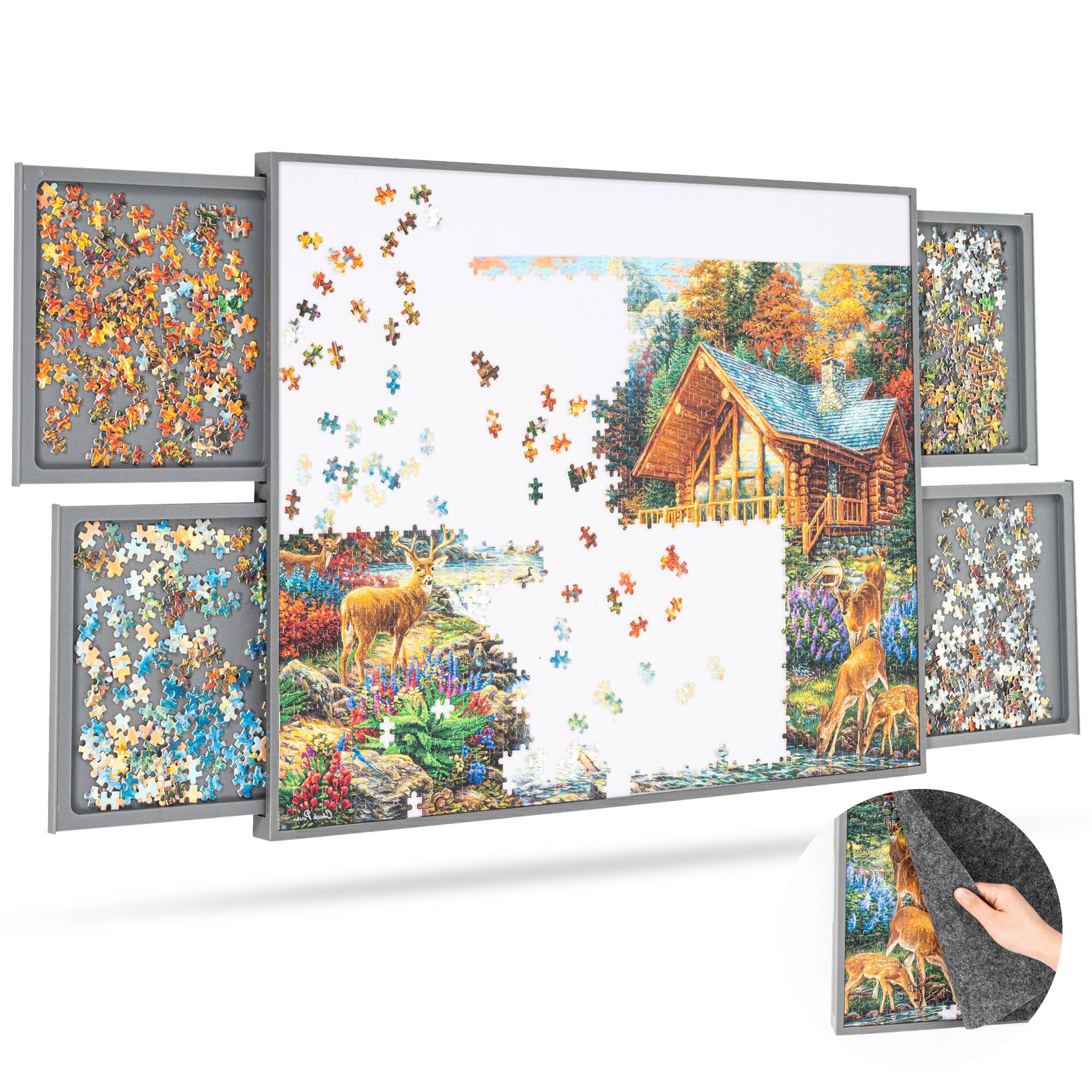 ropoda 1500 Pieces Portable 35"x26" Plastic Puzzle Board with Drawers and Cover, Lightweight Design Puzzle Board Jigsaw, Puzzle Table for Adults