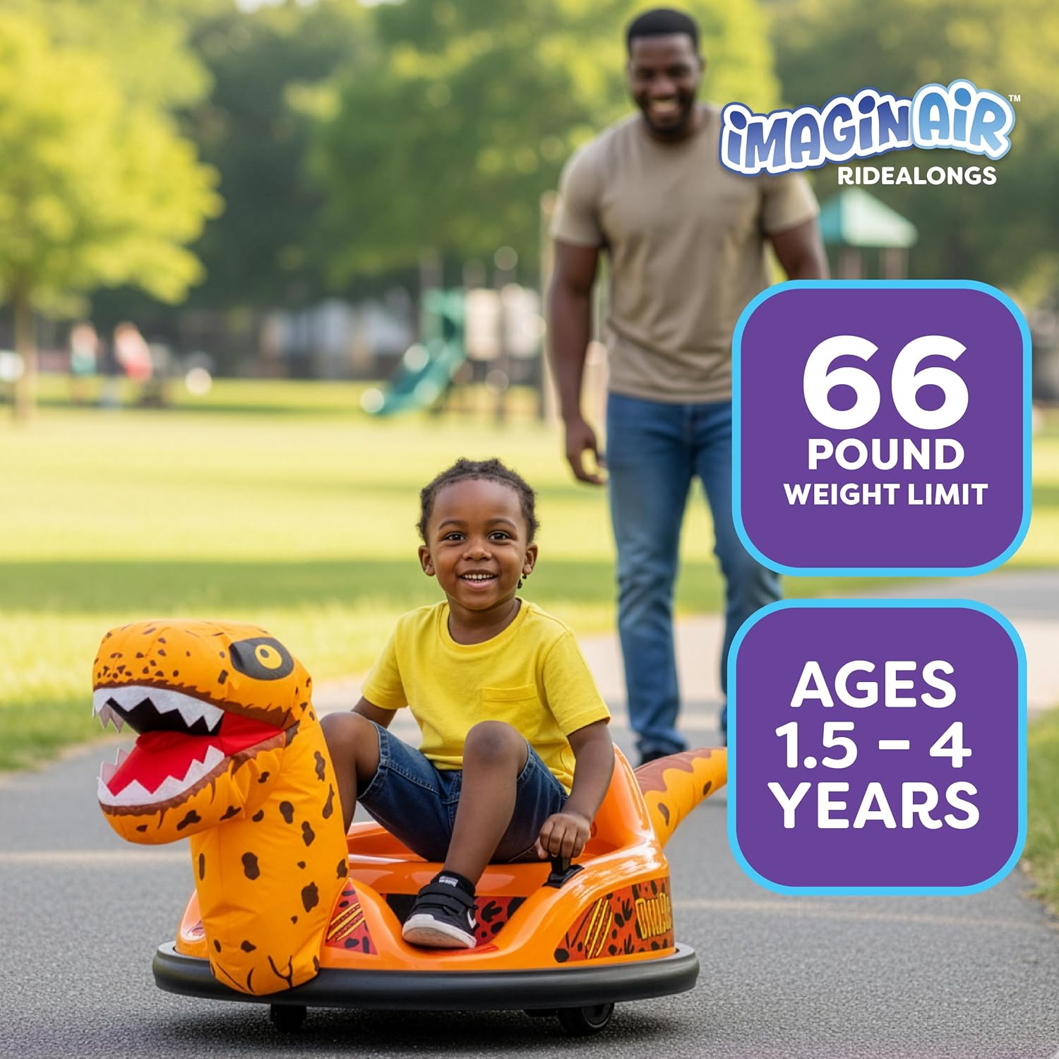 6V Raptor Dinosaur Toys Bumper Car - Kids Car to Drive, Ride On Toy, Auto-Inflated, w/Music, Parent Remote Control, LED Lights, 360° Spin, 1 MPH, Max Weight of 66lbs, Age 1.5-4 Years