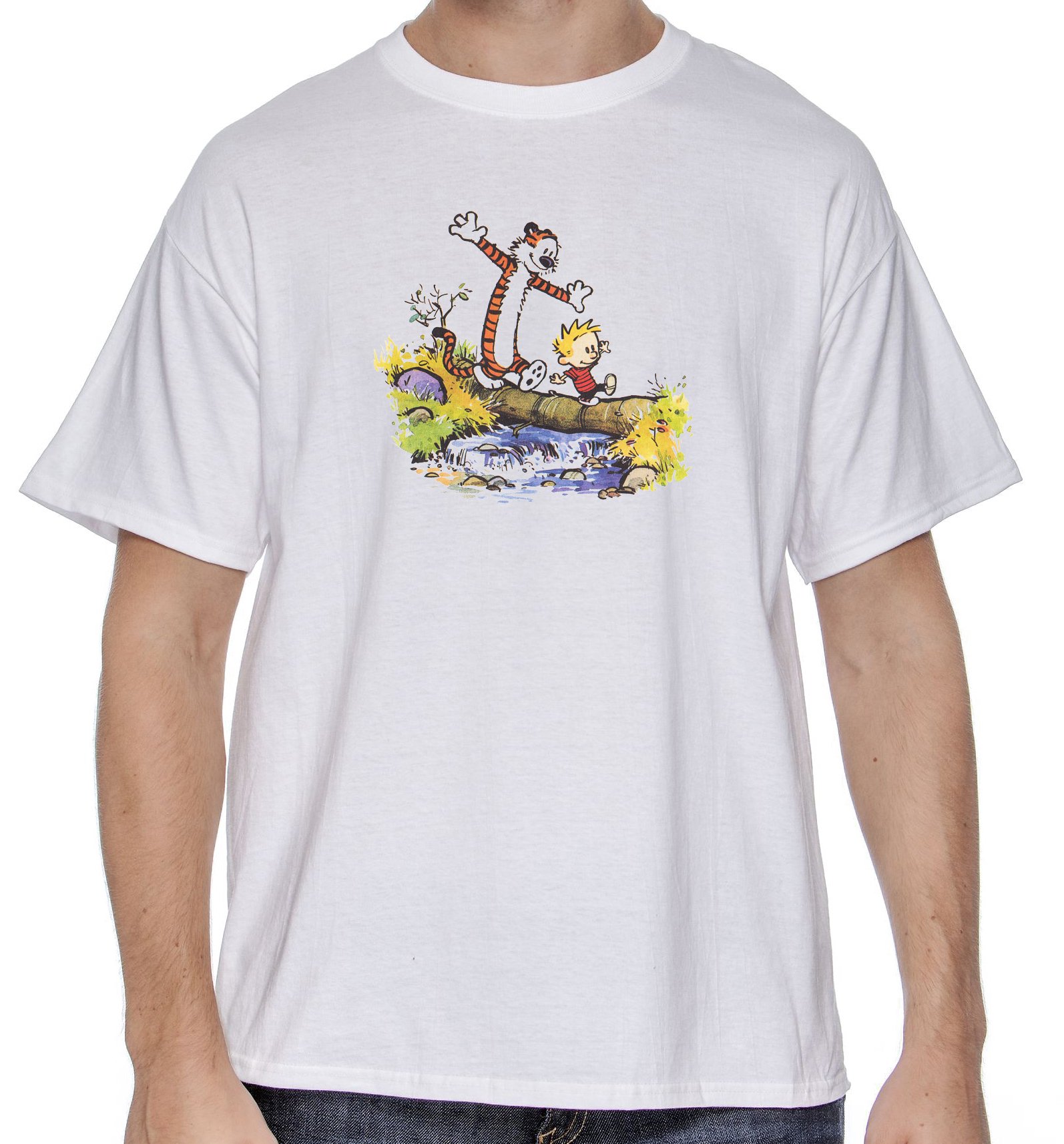 Bittle Tree Men's 100% Cotton Calvin and Hobbes Small White