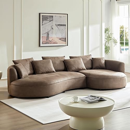 WILLIAMSPACE 124.8" Modern Curved Sofa Couch, Upholstery Luxury Sofa with Pillows, Right Hand Facing 5 Seater Sectional Curved Couch for Living Room, Technology Cloth (Right-Facing,Brown)