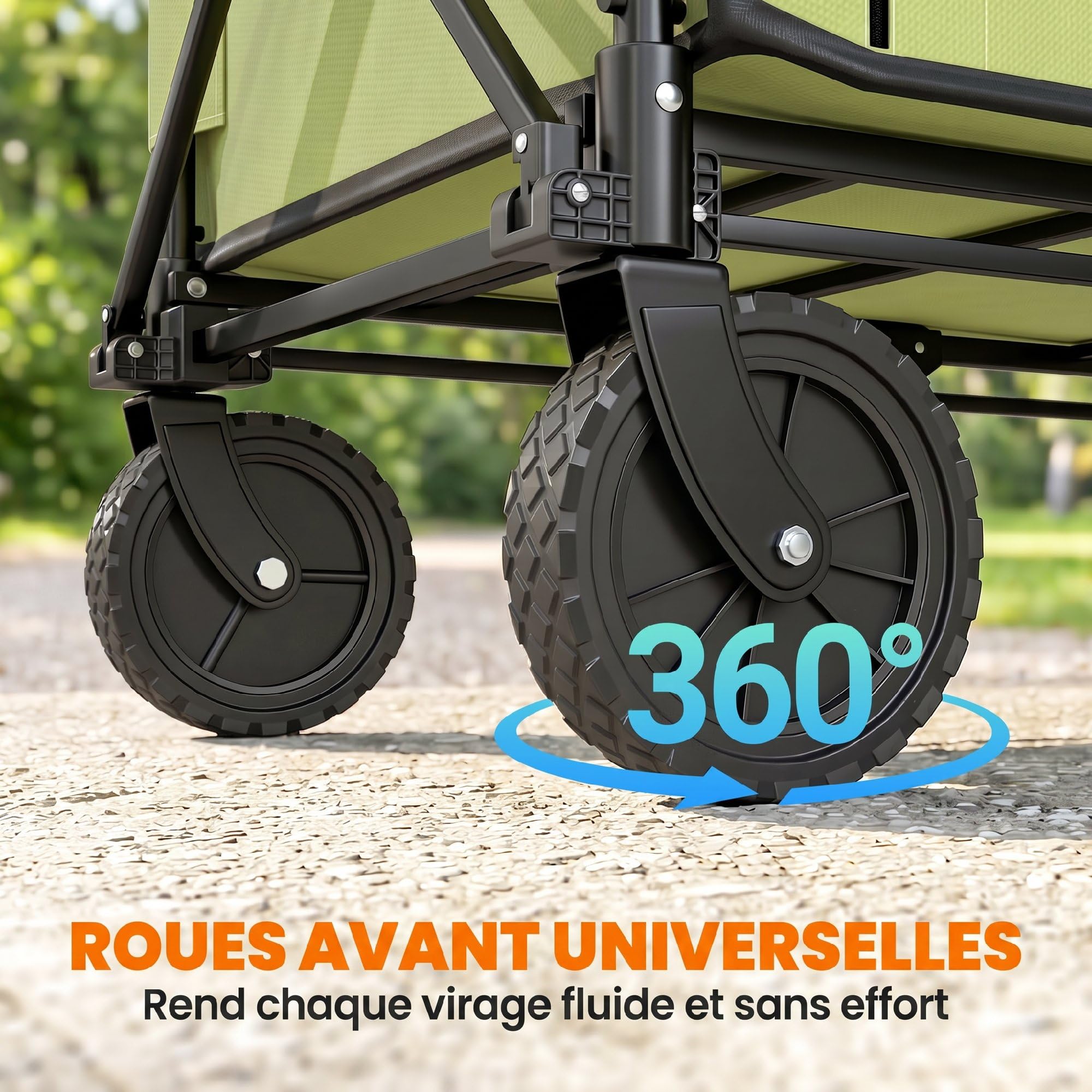 Outsunny Chariot de Transport Pliable 190L 120kg, Chariot de Jardin 4 Roues Dont 2 Roues Universelles, Poignée Télescopique Rotative et Ajustable 90°-180°, pour Plage, Camping, Jardin, Cour, Noir