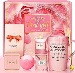 Birthday Gifts for Women, Mom, Sister, Friend: Unique Pink Self Care Spa Relaxation Baskets Set, Christmas, Holiday, Valentines Day Presents for Her, Girlfriend, Grandma, Wife, Bestie, Coworkers