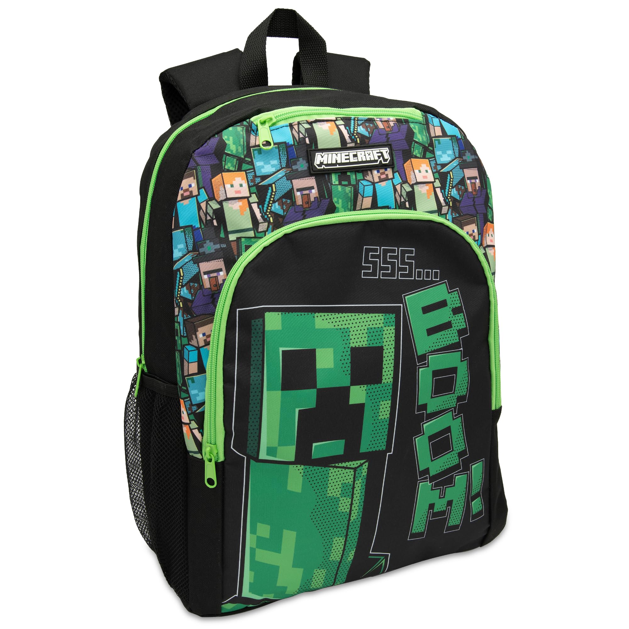 Minecraft Boys Black Kids Backpack Childrens School Bag With Creeper Print Gamer Rucksack