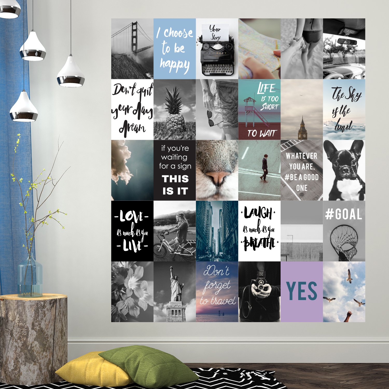 Walplus Wall Stickers "Travel Collage Mural" Removable Self-Adhesive Art Decal Murals Nursery Restaurant Cafe Hotel Building Office Home Decoration, Pack of 4