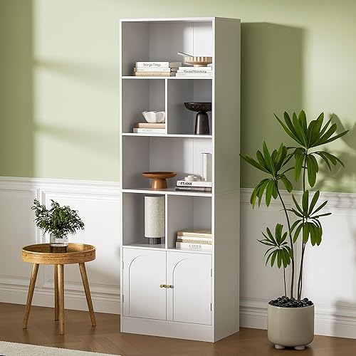 Miniatura 6 de Estantería de 71 pulgadas de alto con 6 cubos y 2 puertas, estantería de 4 niveles, estantería abierta con gabinete, organizador de almacenamiento