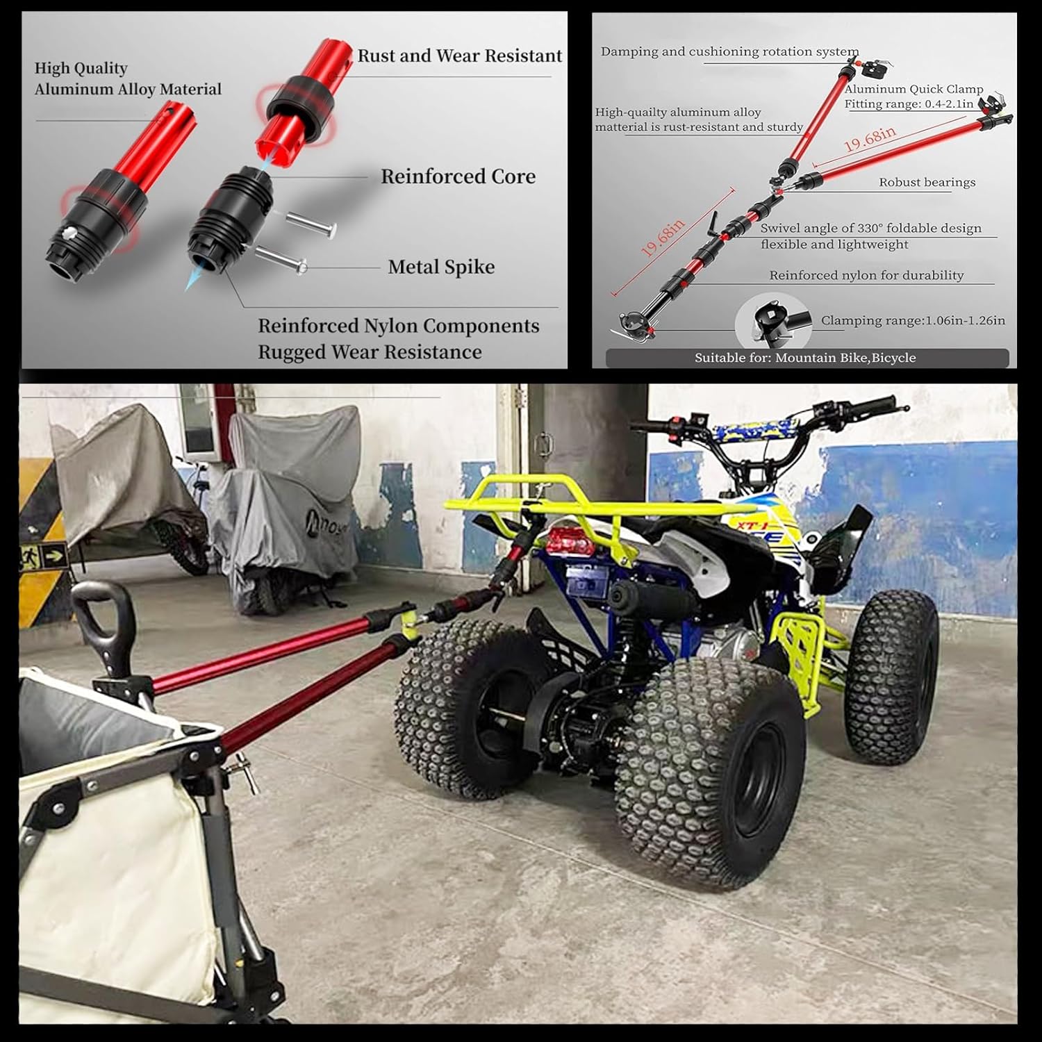 Bike Trailer Hitch for Portable Folding Wagon Bike Trailer Connector for Pet Cart Bicycle Trailer Collapsible Steel Garden Cart for Grocery Sports Garden Shopping Camping