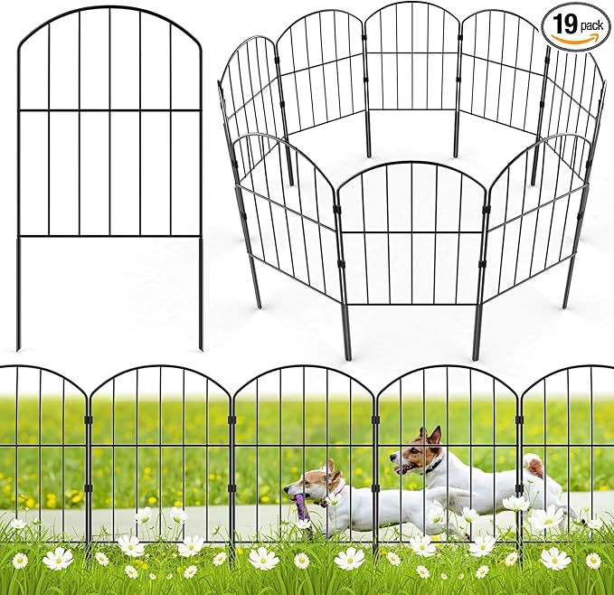 VANCASTLE Decorative Garden Fence Outdoor, 19 Panels Rustproof Metal Landscape Barrier Fence, Total 20ft (L) x 24in (H), Black Ornamental Fence for Yard, Patio, Lawn, Garden Bed, Easy to Install