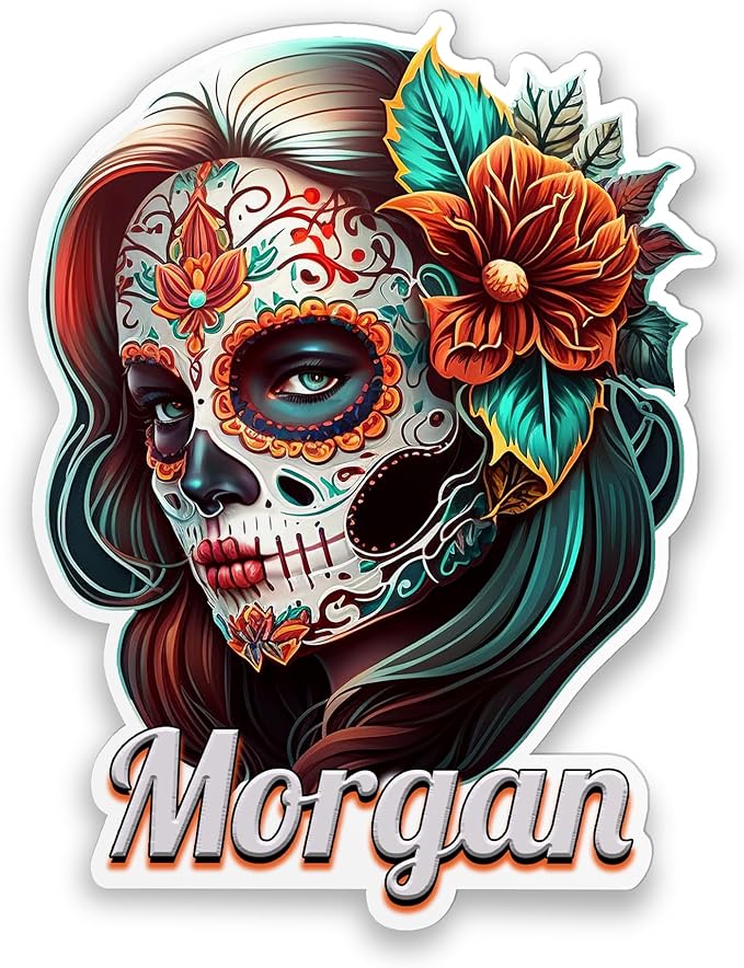 Personalized Sugar Skull Sticker Custom Name Sugar Floral Girls Skull Mexico Mexican Stickers Waterproof Die-Cut Vinyl Stickers for Water Bottle Laptop Hard Hat Kindle Cars Decal Decor Stuff Gifts