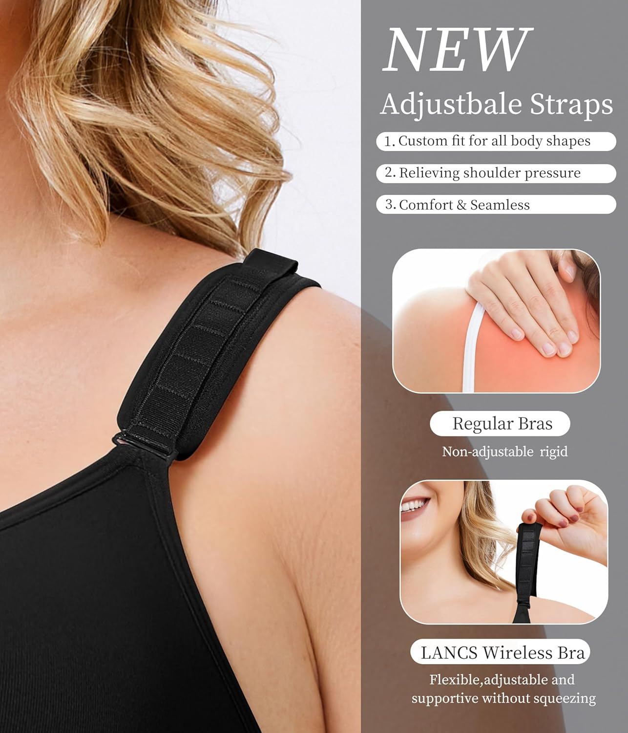 LANCS Wireless Front Closure Bras for Women Compression Mastectomy Bras Surgical Supportive Bra with Adjustable Straps - Image 2