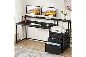 Tribesigns 63" PC Cabinet with File Drawer: Spacious Home Office Desk with Monitor Stand