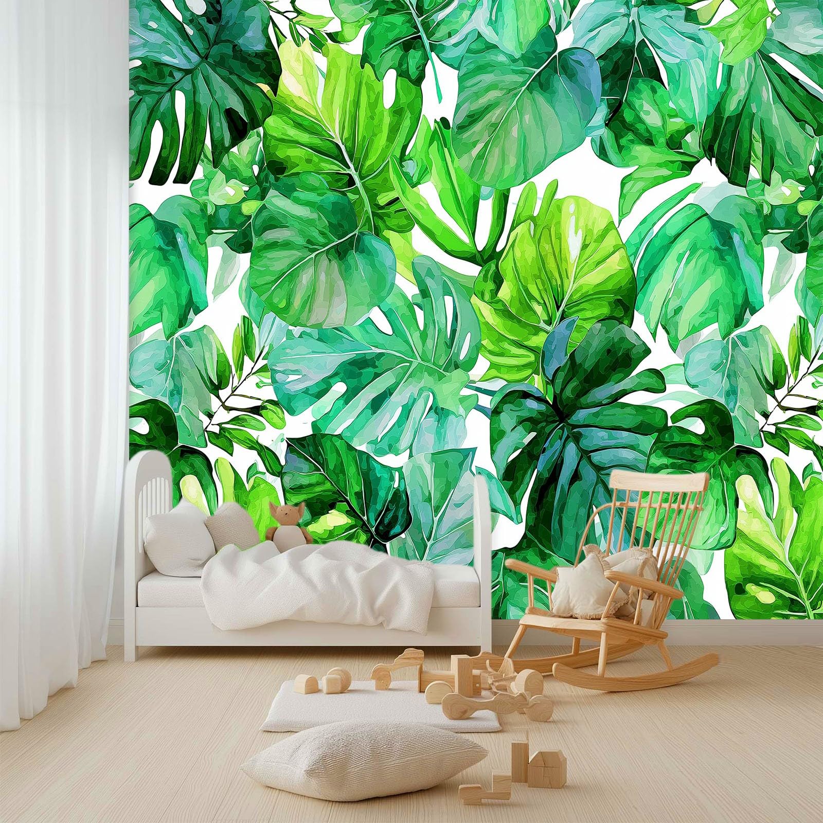 Générique Panoramiczna tapeta 3D tropikalna roślina dżungla monstera zielona 200 x 140 cm, tapeta z włókniny - fresk ścienny do salonu, sypialni i biura, dekoracja ścienna druk HD