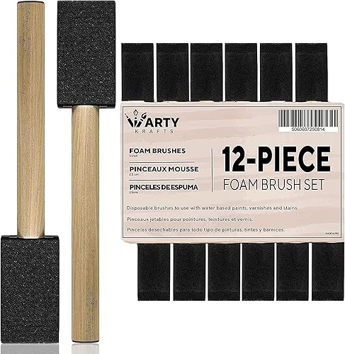 ARTY KRAFTS Cepillos de espuma desechables para manchas, 12 esponjas de pintura pequeñas para pintura acrílica, esponja de espuma, mango de madera,