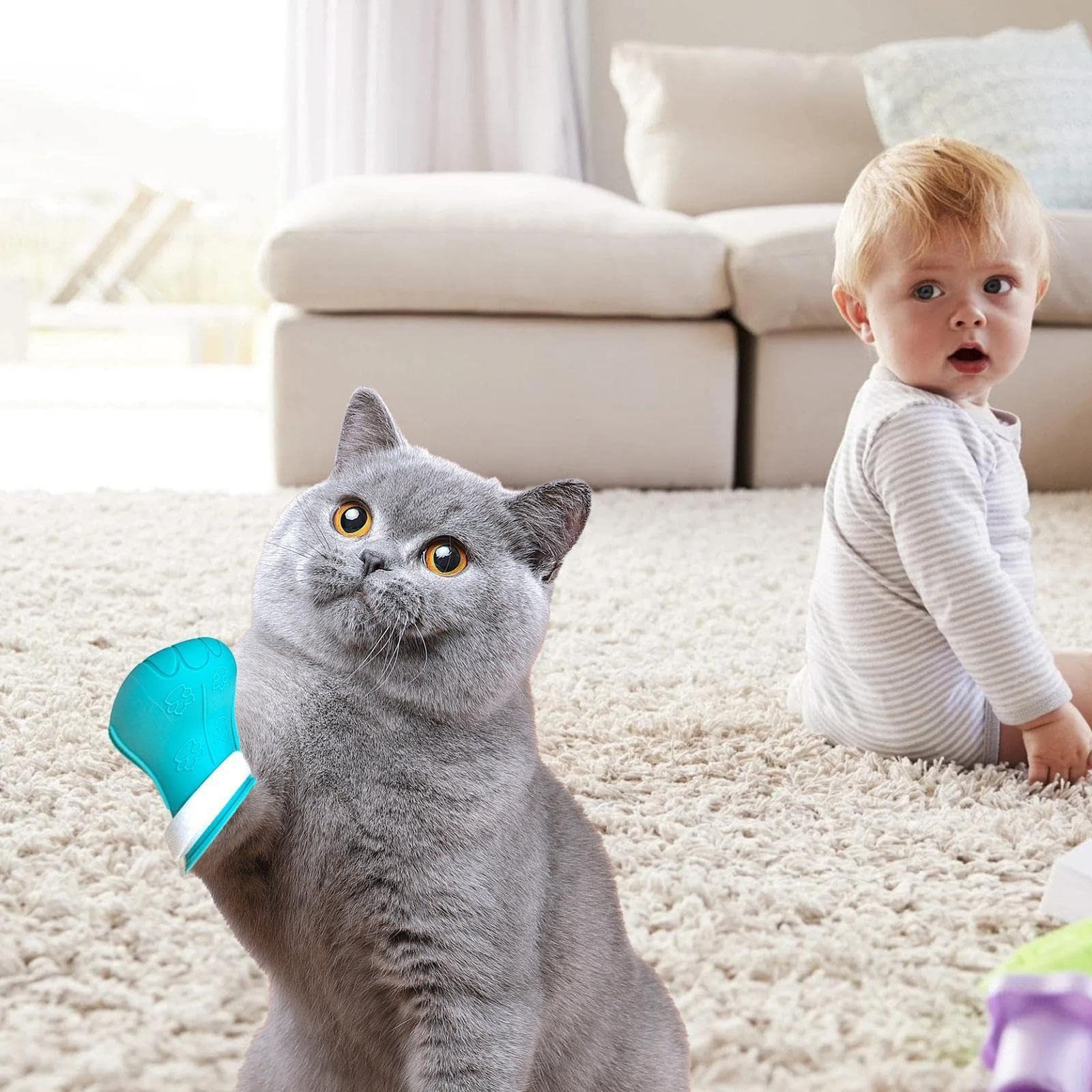 Amazon | 猫用キャットブーツ アンチスクラッチ猫足カバー 4 個セット 