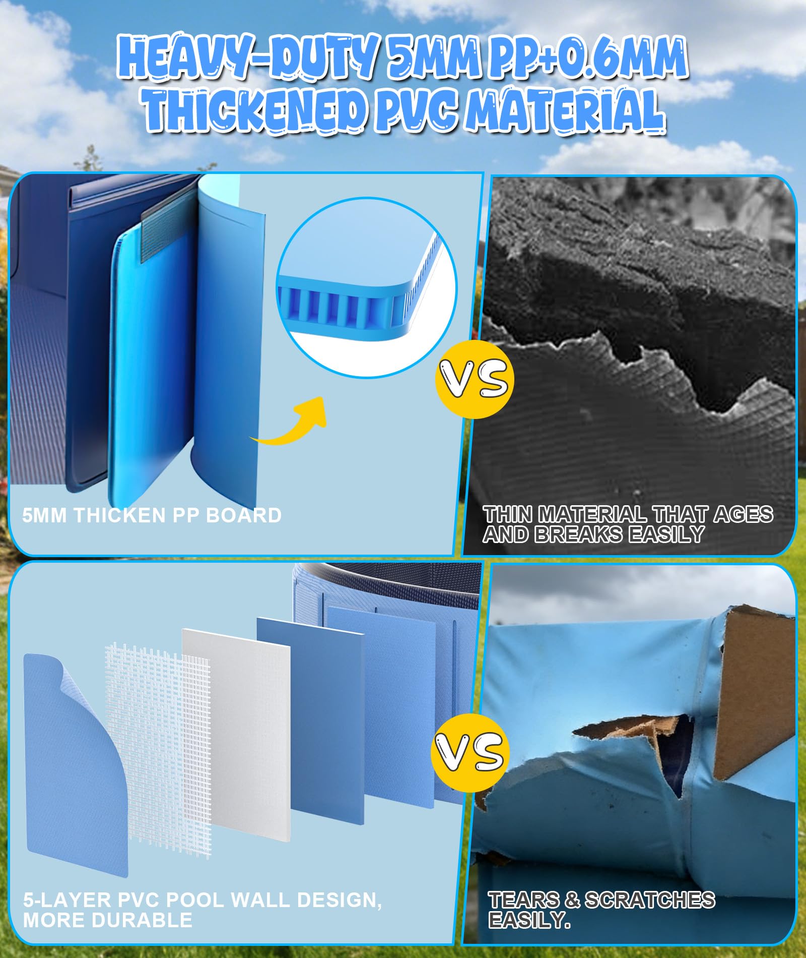 Large Foldable Dog Pool 75”x16”, EPN Heavy Duty Hard PVC Collapsible Dog Pool for Large Dogs and Kids, Leakproof Non-Slip Pet Wading & Bathing Tub with Drain, for Indoor & Outdoor Use - image 7