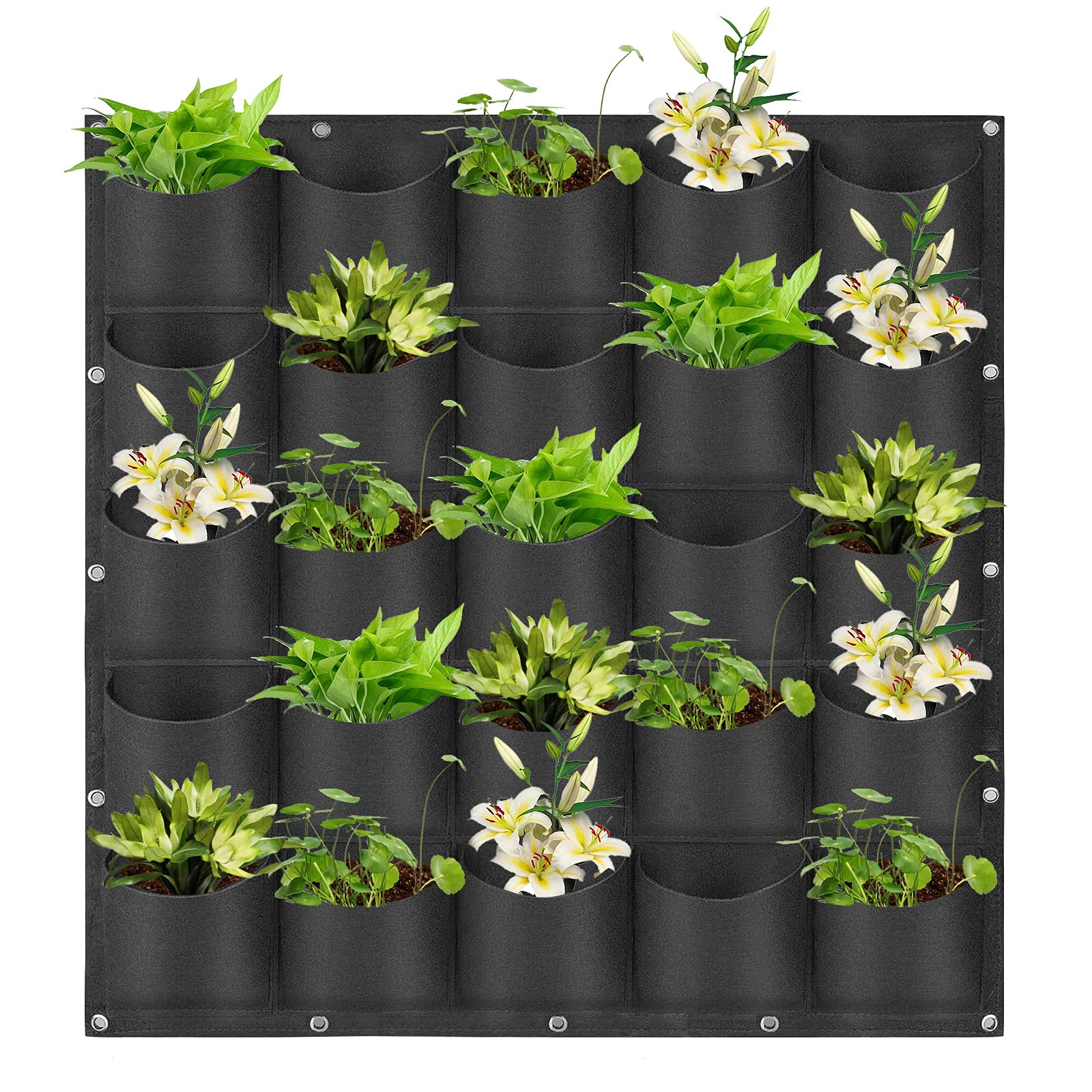 LITLANDSTARHanging Plant Bags, 25 Pockets Hanging Vertical Garden Wall Planter Plant Bag Flower Planting Container Wall Mounted Garden Hanging Planter Outdoor Indoor Grow Bag, Black