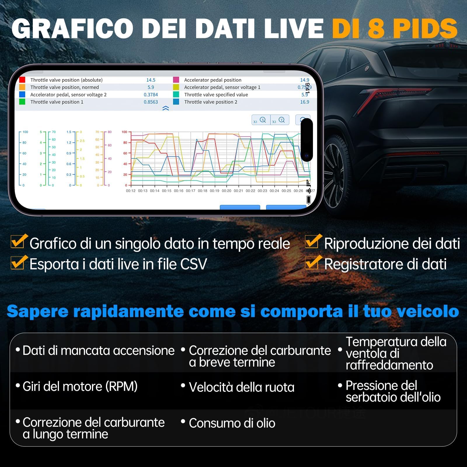 XTOOL A30M OBD2 Auto Diagnostica, Diagnosi Auto Wireless BT con 26+ Reset, Contrôle Bidirectionnel/Test Attivi e Lettura Codici Errore per Tutti i Sistemi, FCA & CANFD, Compatibile con Android e IOS