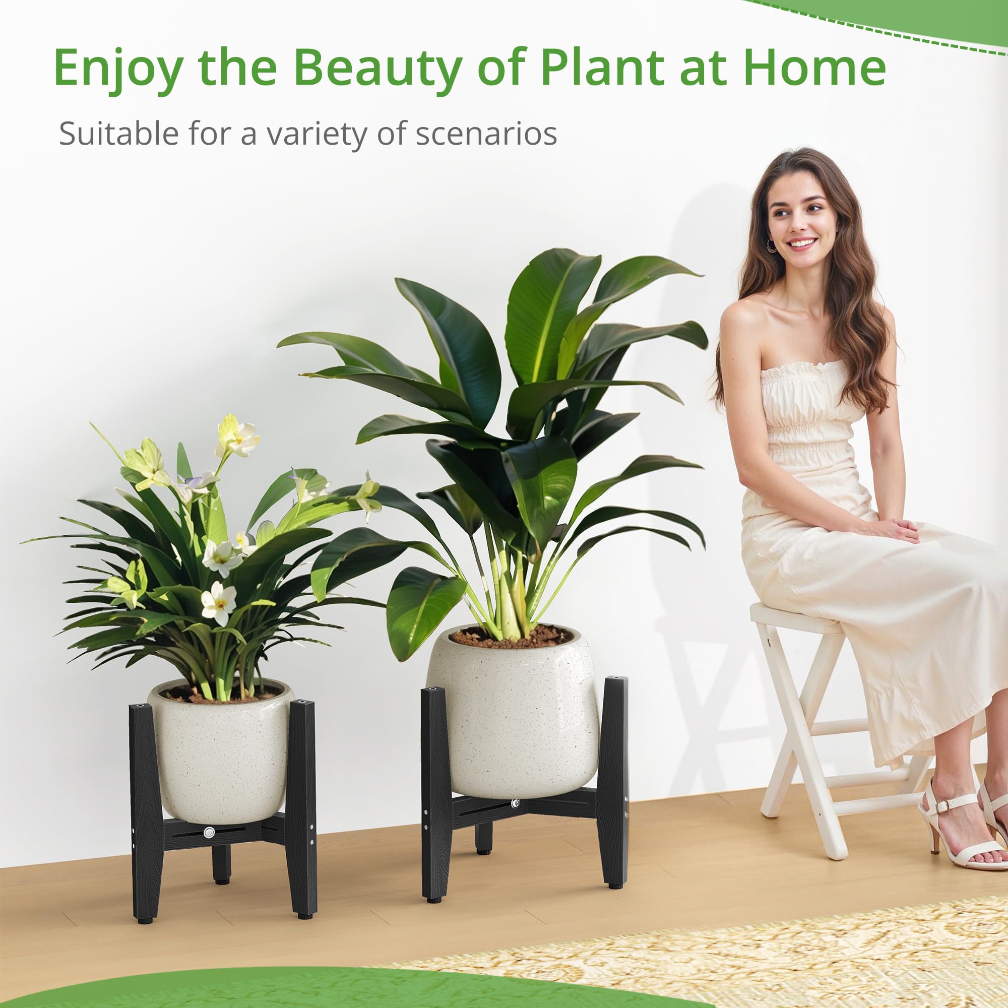 LUE BONA Lot de 2 supports de plantes en HDPS, supports réglables pour plantes d'intérieur et d'extérieur de 20,3 à 30,5 cm, support de plantes moderne du milieu du siècle pour intérieur, extérieur