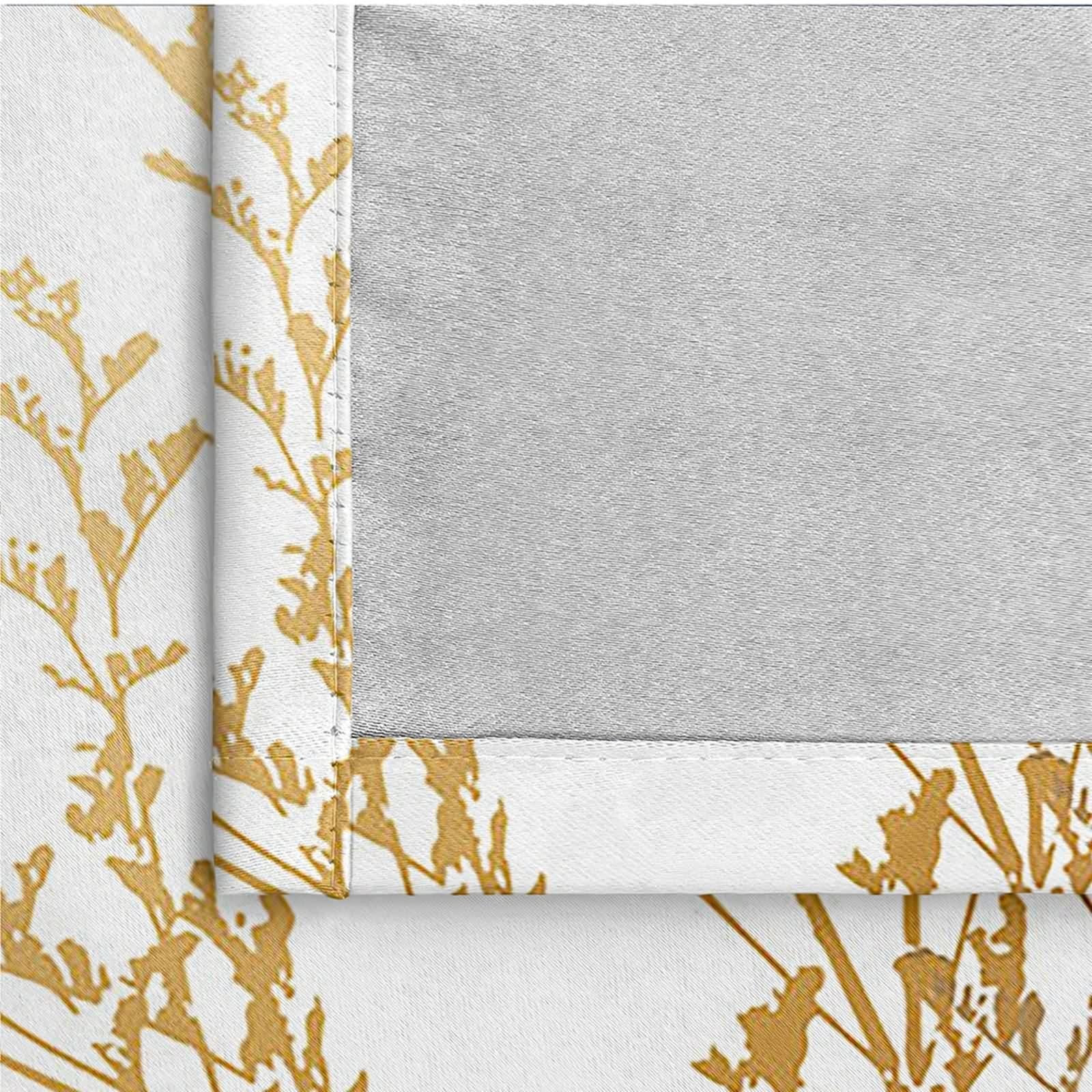Rideaux Polyester, Rideau Fenetre Chambre Or Blanc Modèle de Branche Décoration 137L x 214H CM Lot de 2