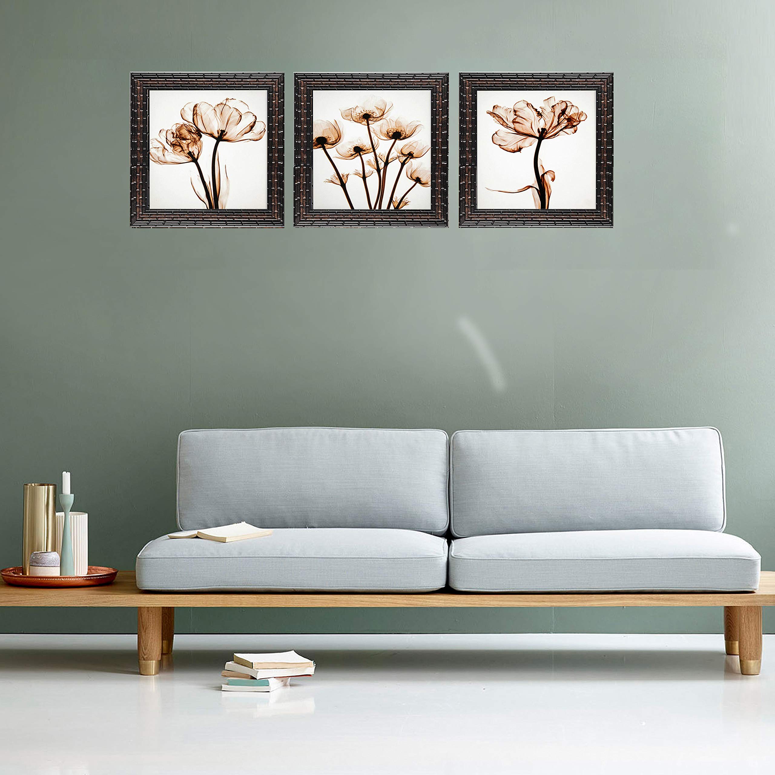 Indianara Set of 3 Abstract Modern Flowers Framed Wall Hanging Laminated Paintings Matt Art Prints 9 inch x 9 inch each without Glass (2930) 2