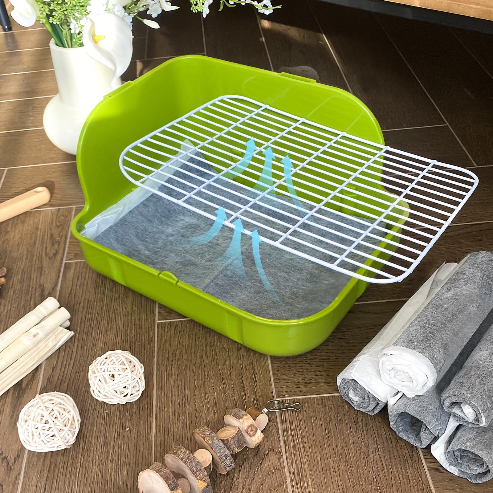 Rabbit Litter Box, Bunny Litter Box, Guinea Pig Potty Trained, Square Small Animal Toilet Potty Pan for Rabbit Guinea Pig Ferret Hamster Chinchilla (Grass Green) - image 4