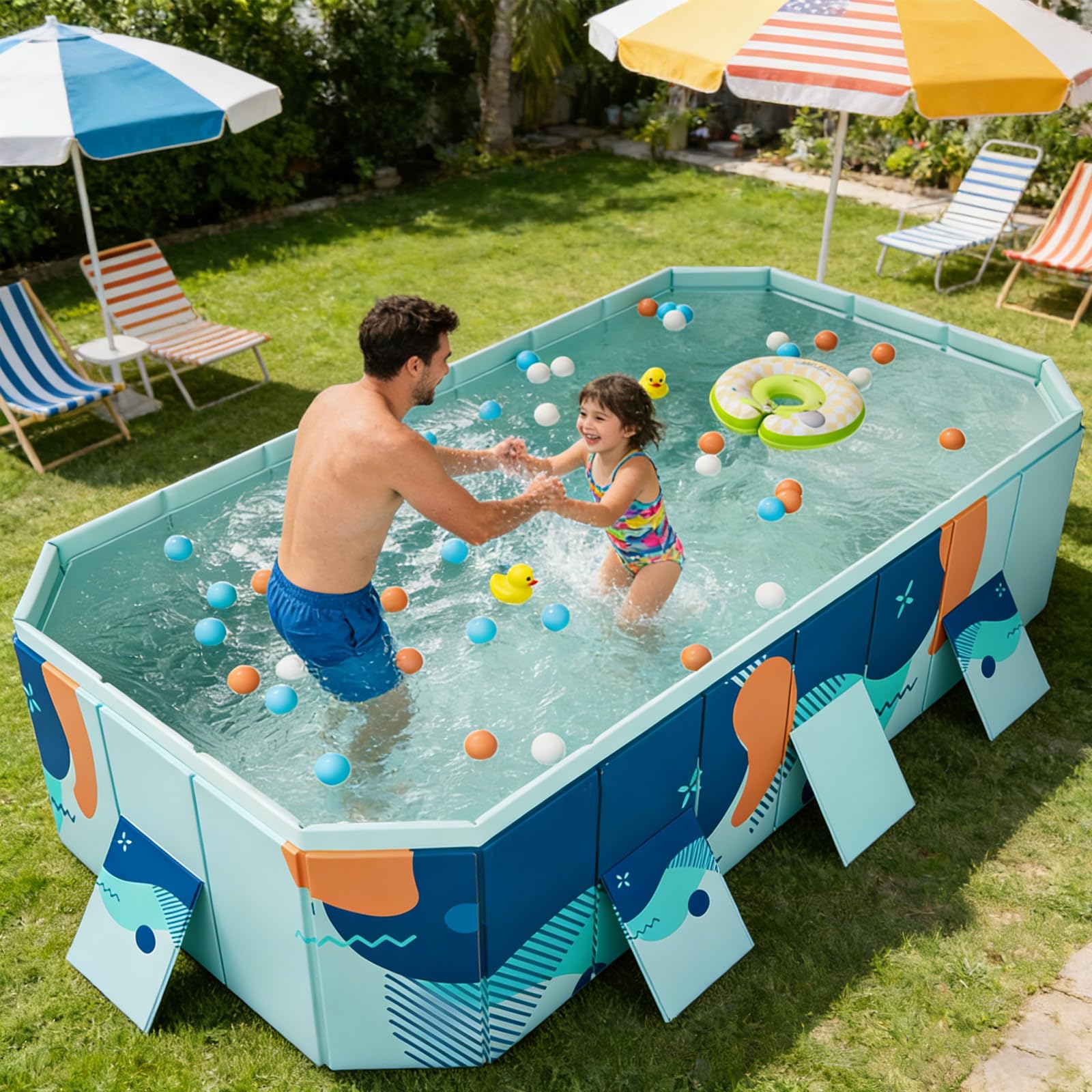 Grande piscina pieghevole, in plastica dura, non gonfiabile, piscina esterna portatile per cortile, attività acquatiche da giardino, 2,6 m, divertimento in famiglia