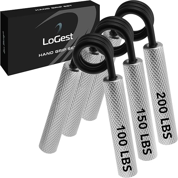 Logest Metal Hand Grip Set, 100LB-200LB 3 Pack 50LB-200LB 4 Pack No Slip Heavy-Duty Grip Strengthener with Gift Box, Great Wrist & Forearm Hand Exerciser, Home Gym, Hand Gripper Grip Strength Trainer